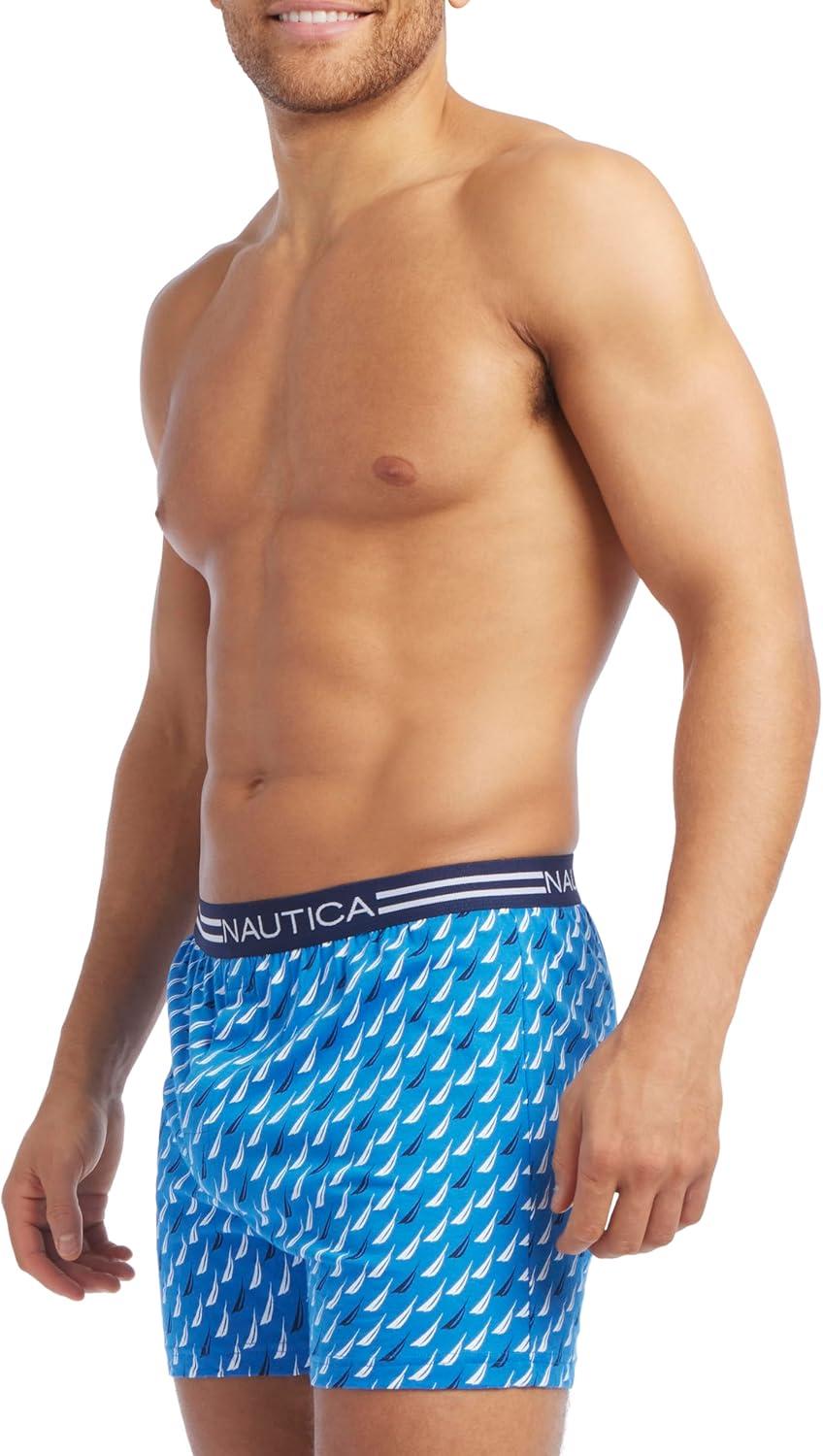 imageNautica Mens Classic Cotton Loose Knit BoxerMix Sail Printspinner Blue