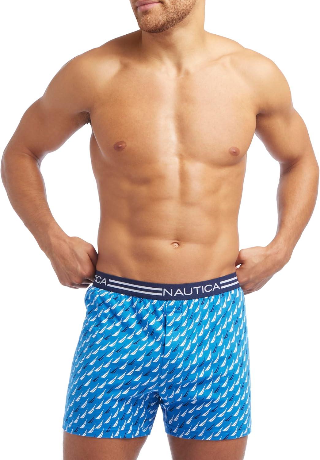 imageNautica Mens Classic Cotton Loose Knit BoxerMix Sail Printspinner Blue
