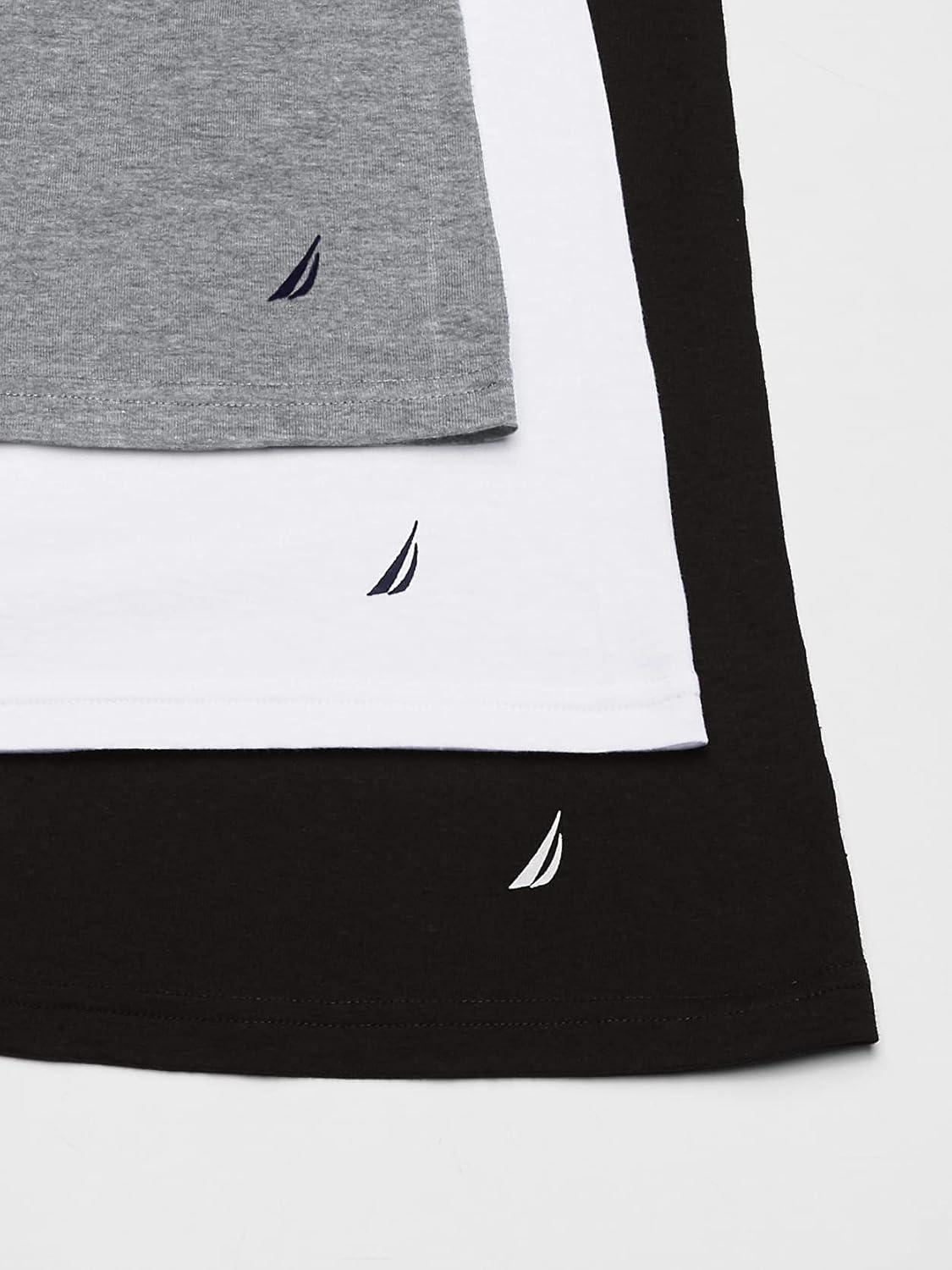 imageNautica Mens Cotton Crew Neck 3Pack TShirtsNew WhiteBlackHeather Grey
