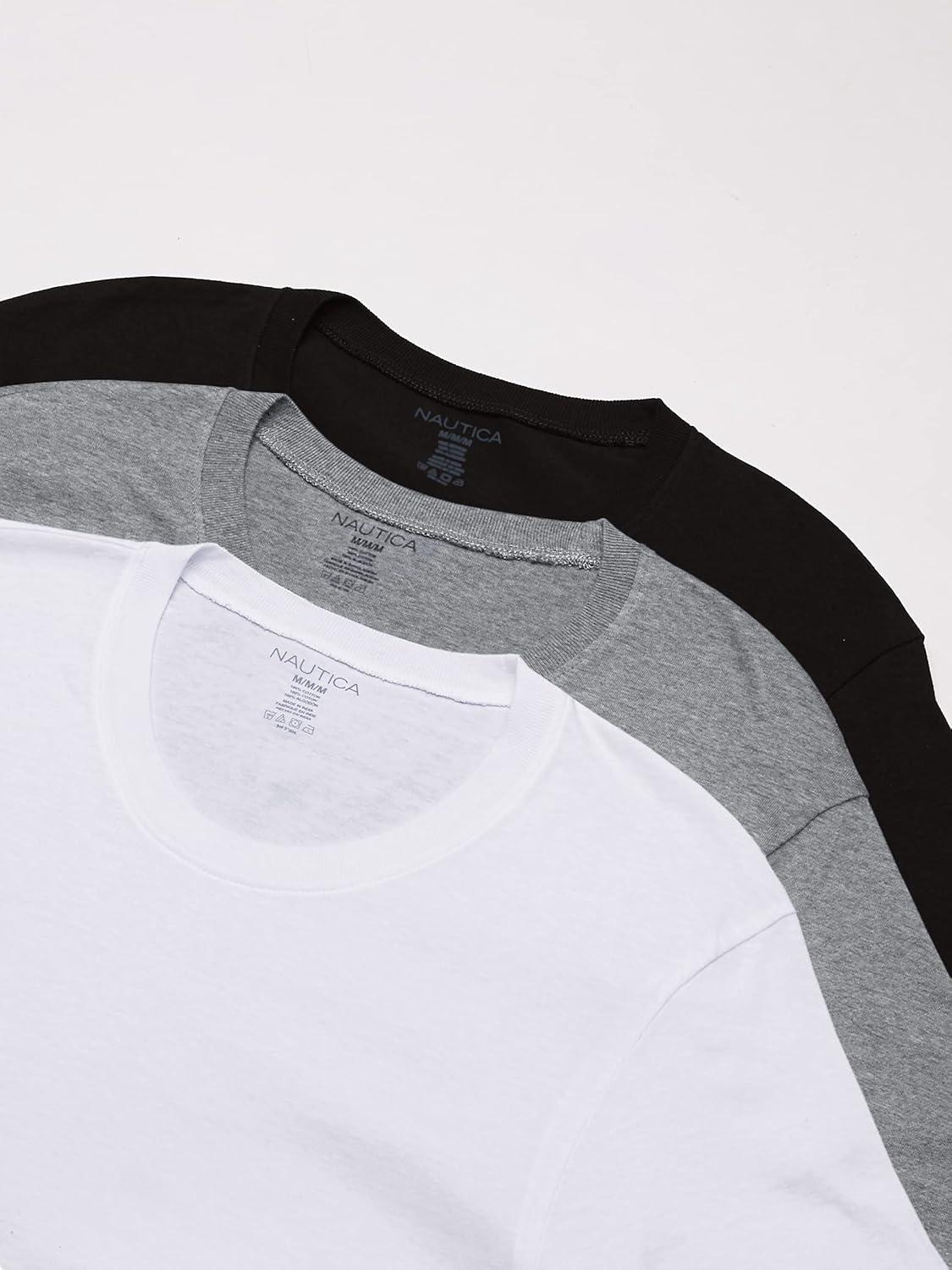 imageNautica Mens Cotton Crew Neck 3Pack TShirtsNew WhiteBlackHeather Grey