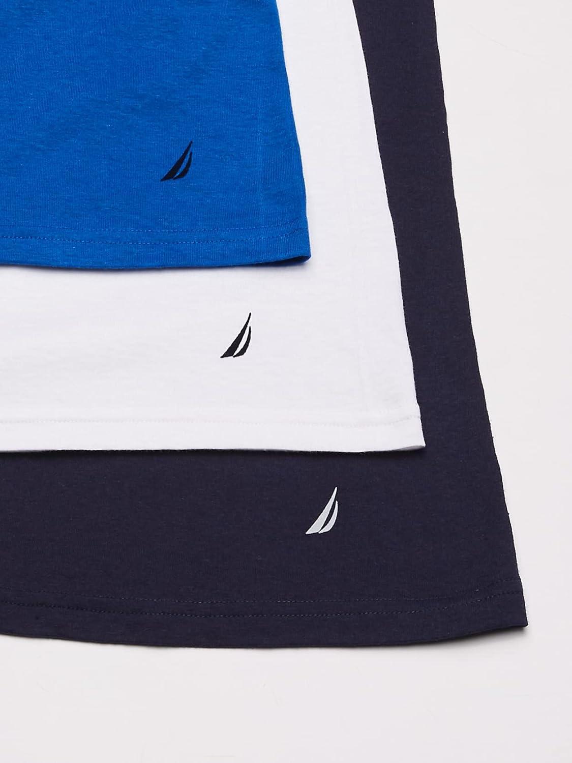 imageNautica Mens Cotton Crew Neck 3Pack TShirtsPeacoatCobaltWhite