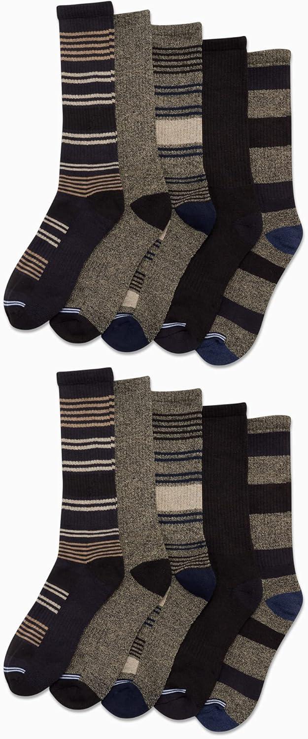 imageNautica Mens Crew Socks 10 Pack Breathable Moisture Wicking Cushioned Athletic Work and Dress Socks for Men Sizes 6125Brownnavy