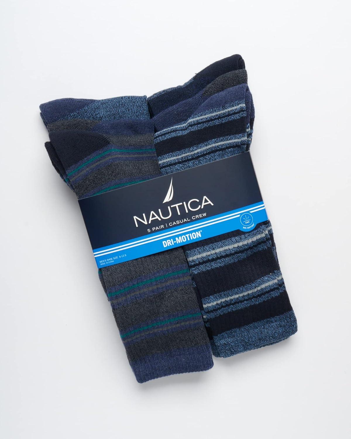 imageNautica Mens Crew Socks 5 Pack Breathable Moisture Wicking Cushioned Athletic Work and Dress Socks for Men Sizes 6125Assorted