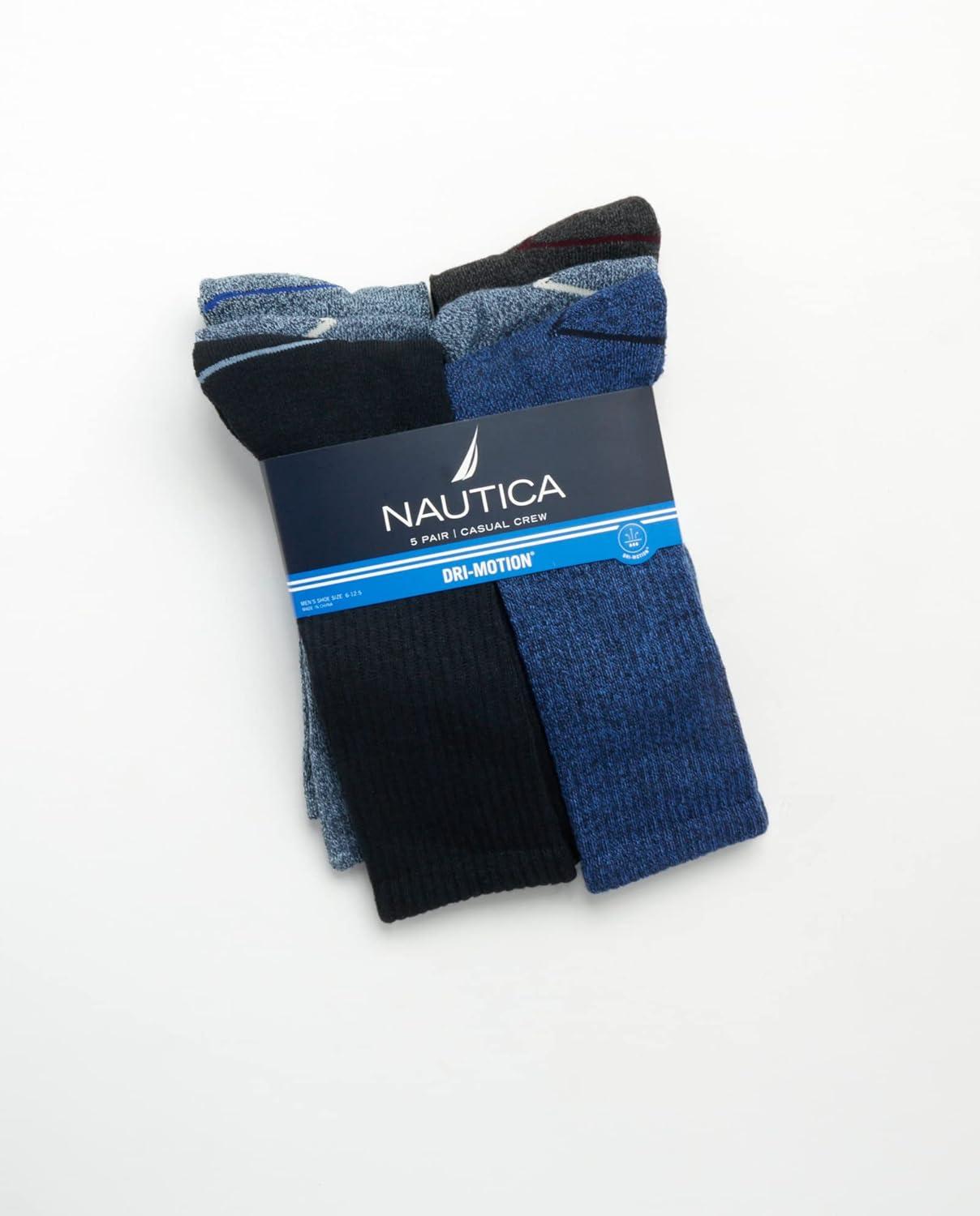 imageNautica Mens Crew Socks 5 Pack Breathable Moisture Wicking Cushioned Athletic Work and Dress Socks for Men Sizes 6125Blue Assorted
