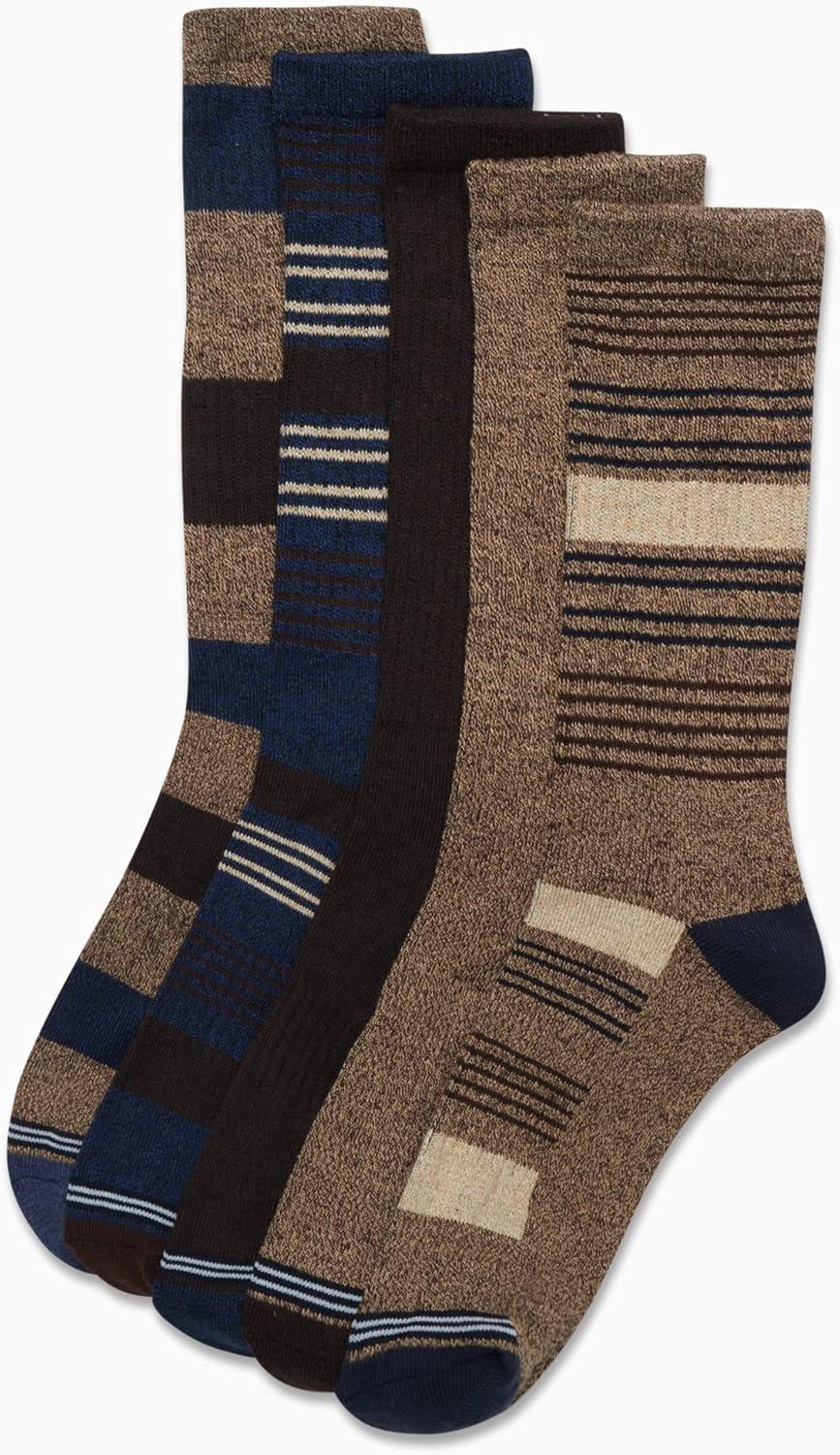 imageNautica Mens Crew Socks 5 Pack Breathable Moisture Wicking Cushioned Athletic Work and Dress Socks for Men Sizes 6125BrownNavy