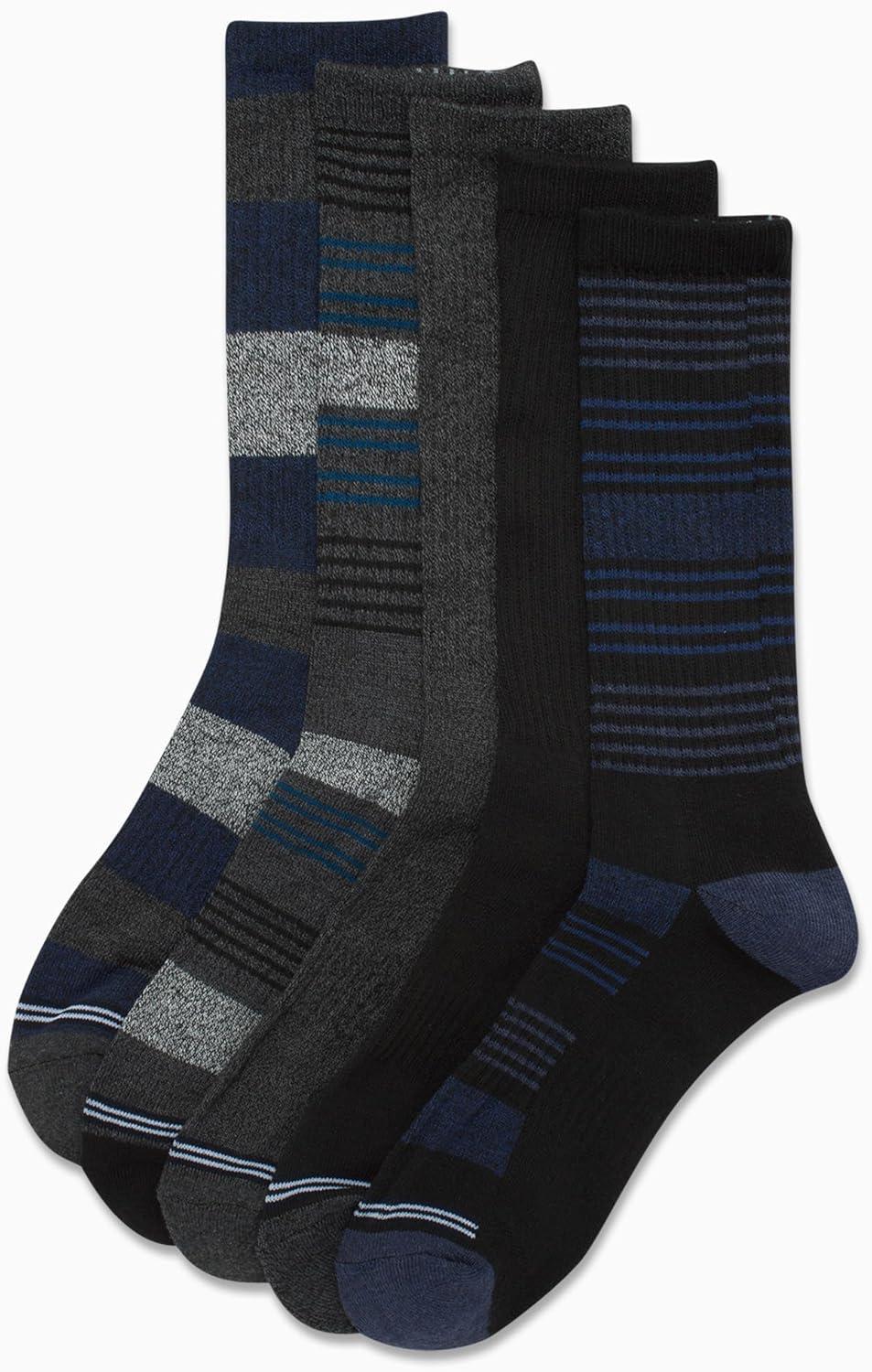 imageNautica Mens Crew Socks 5 Pack Breathable Moisture Wicking Cushioned Athletic Work and Dress Socks for Men Sizes 6125GreyBlack Stripes
