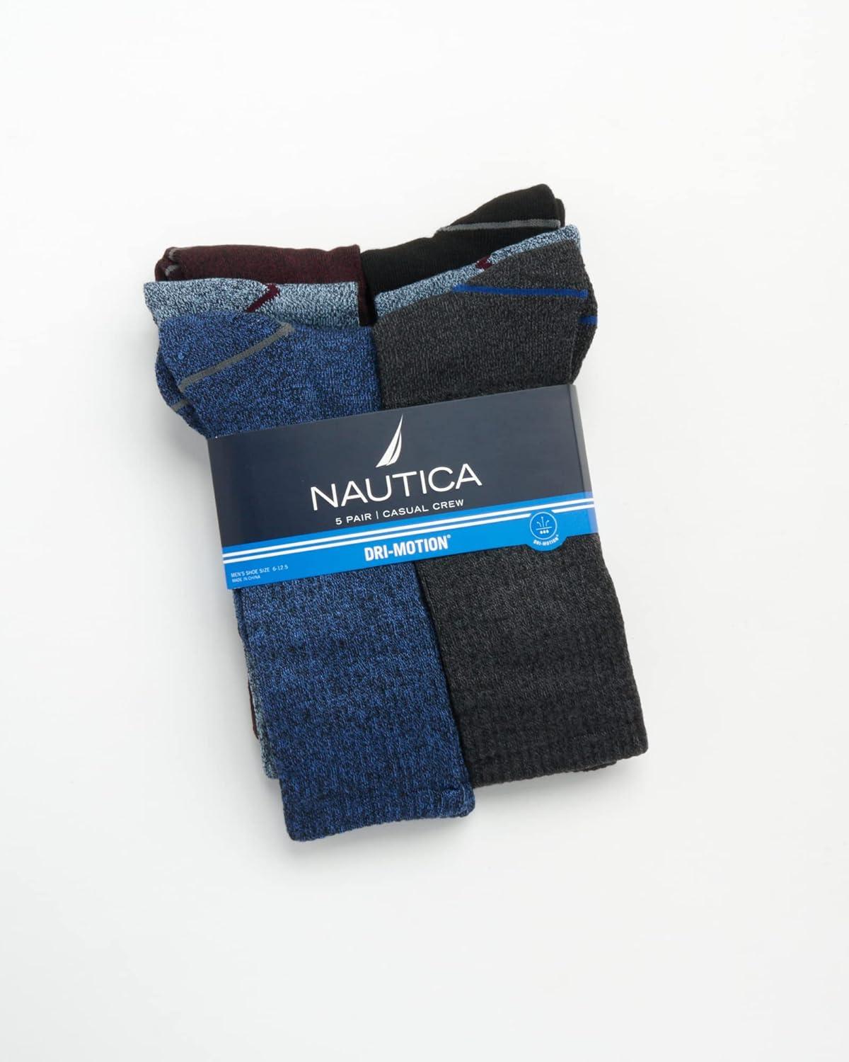 imageNautica Mens Crew Socks 5 Pack Breathable Moisture Wicking Cushioned Athletic Work and Dress Socks for Men Sizes 6125Multi