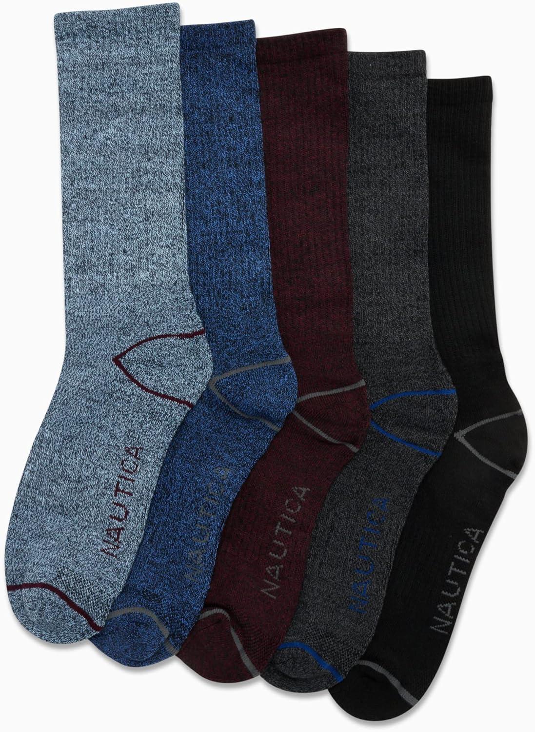 imageNautica Mens Crew Socks 5 Pack Breathable Moisture Wicking Cushioned Athletic Work and Dress Socks for Men Sizes 6125Multi