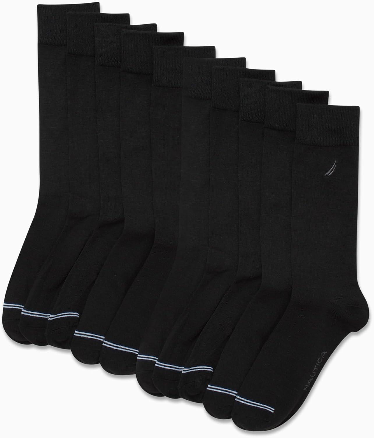 imageNautica Mens Dress Socks 10 Pack Breathable Stretch Crew Socks for Men for Work Business and Formal Wear Sizes 6125Black Flat Knit