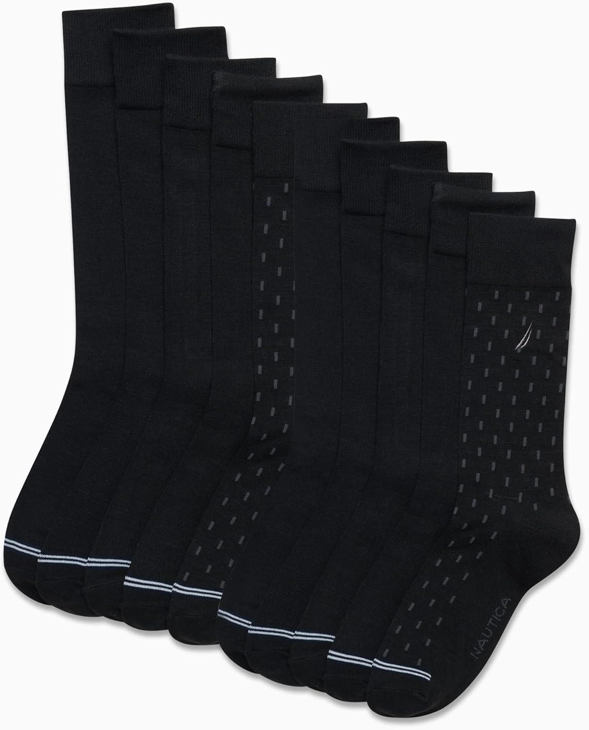 imageNautica Mens Dress Socks 10 Pack Breathable Stretch Crew Socks for Men for Work Business and Formal Wear Sizes 6125Black Linear Fade