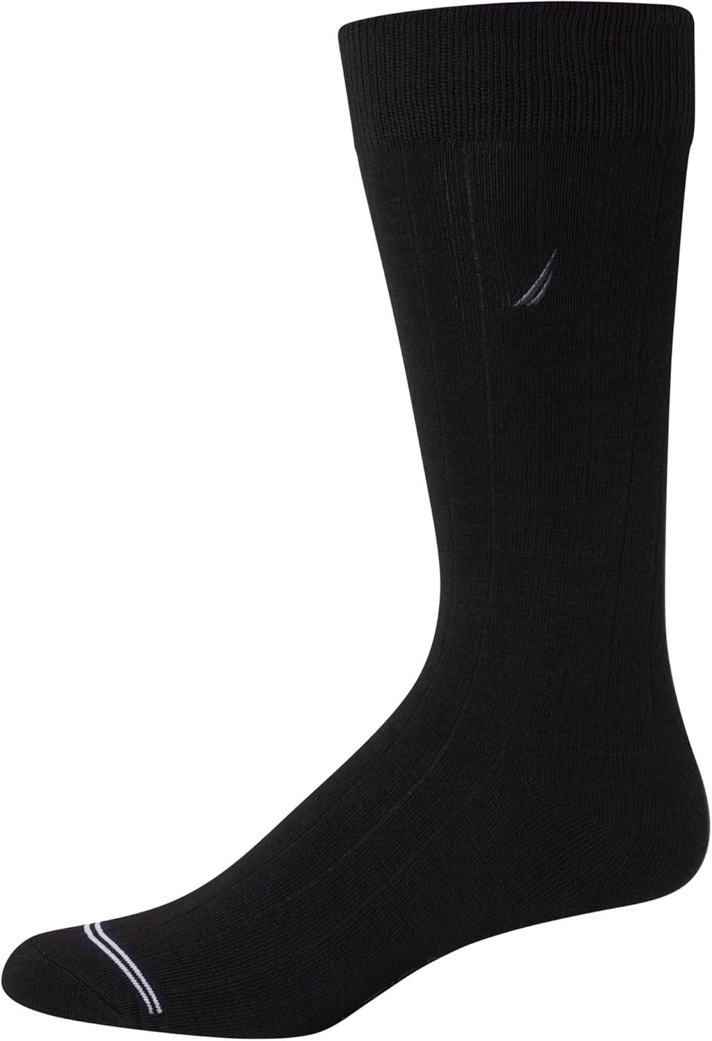 imageNautica Mens Dress Socks 10 Pack Breathable Stretch Crew Socks for Men for Work Business and Formal Wear Sizes 6125Black Logo
