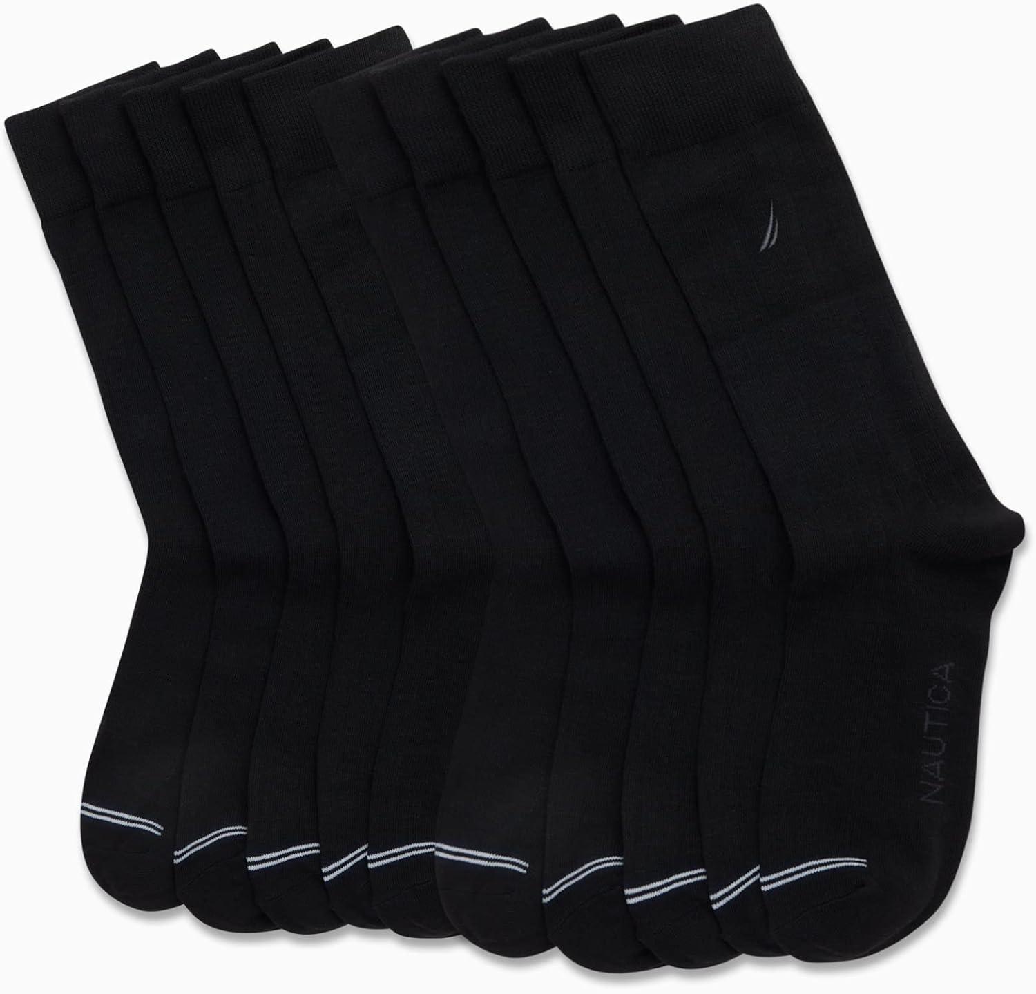 imageNautica Mens Dress Socks 10 Pack Breathable Stretch Crew Socks for Men for Work Business and Formal Wear Sizes 6125Black Logo