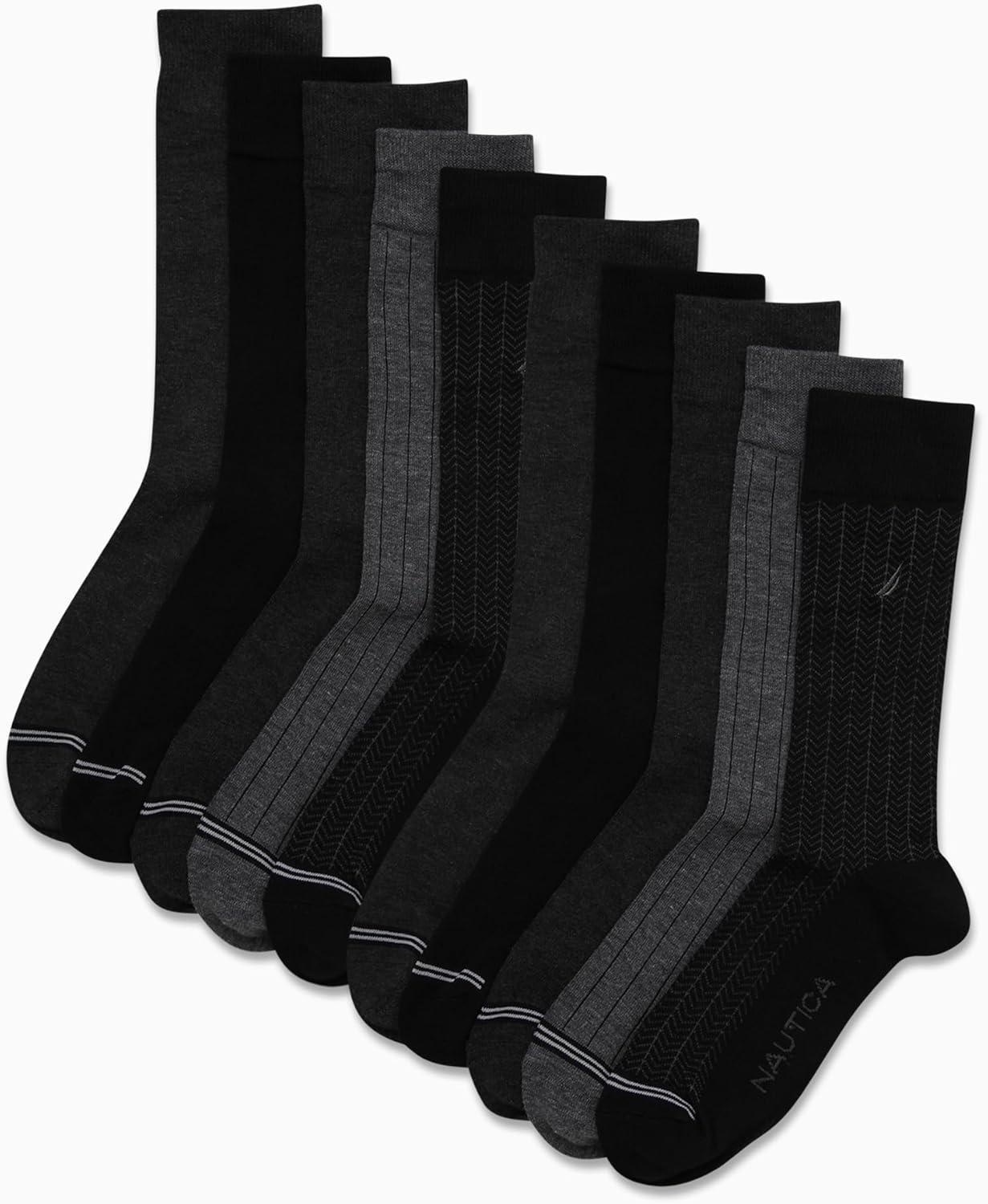 imageNautica Mens Dress Socks 10 Pack Breathable Stretch Crew Socks for Men for Work Business and Formal Wear Sizes 6125BlackGrey