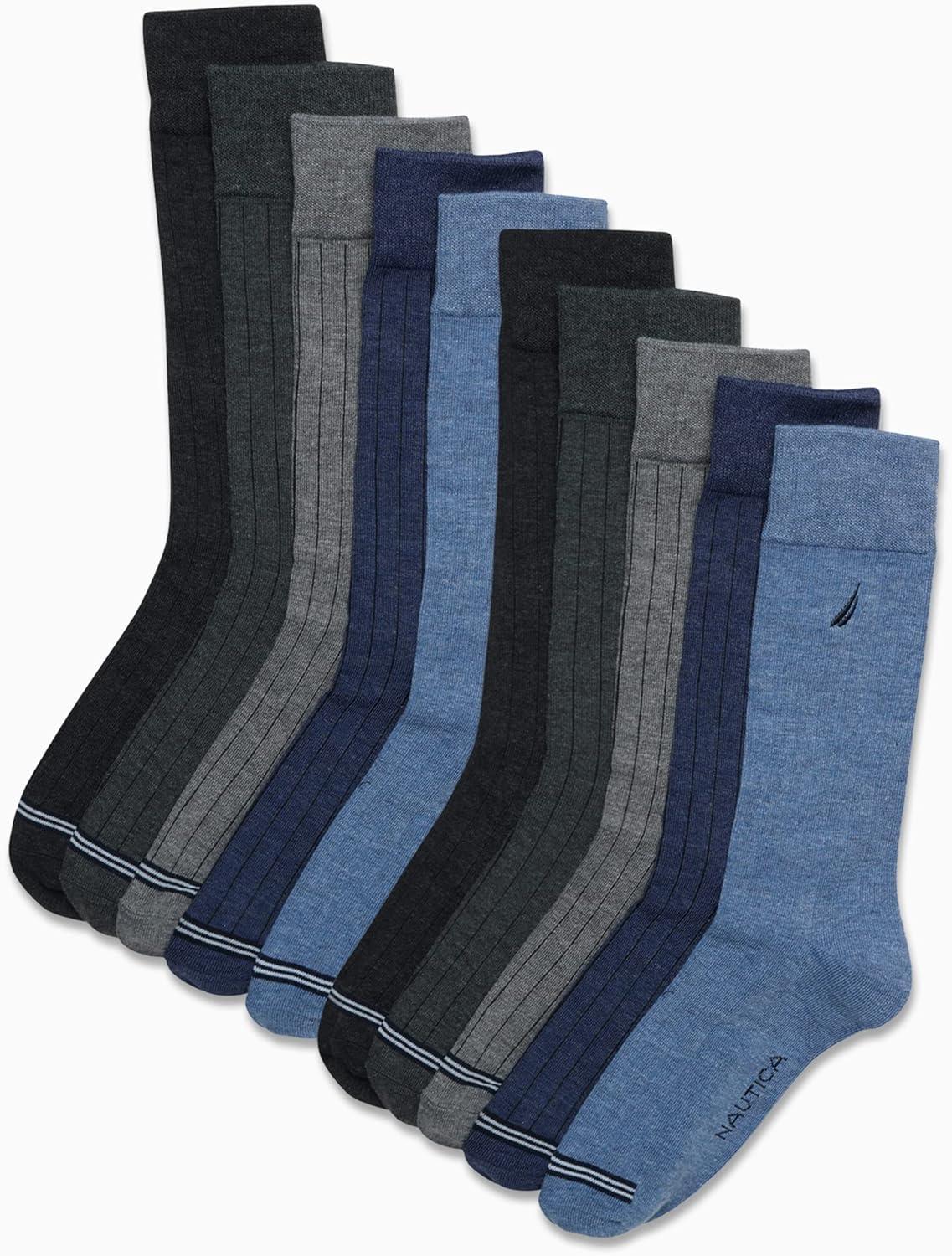imageNautica Mens Dress Socks 10 Pack Breathable Stretch Crew Socks for Men for Work Business and Formal Wear Sizes 6125BlueGrey Rib
