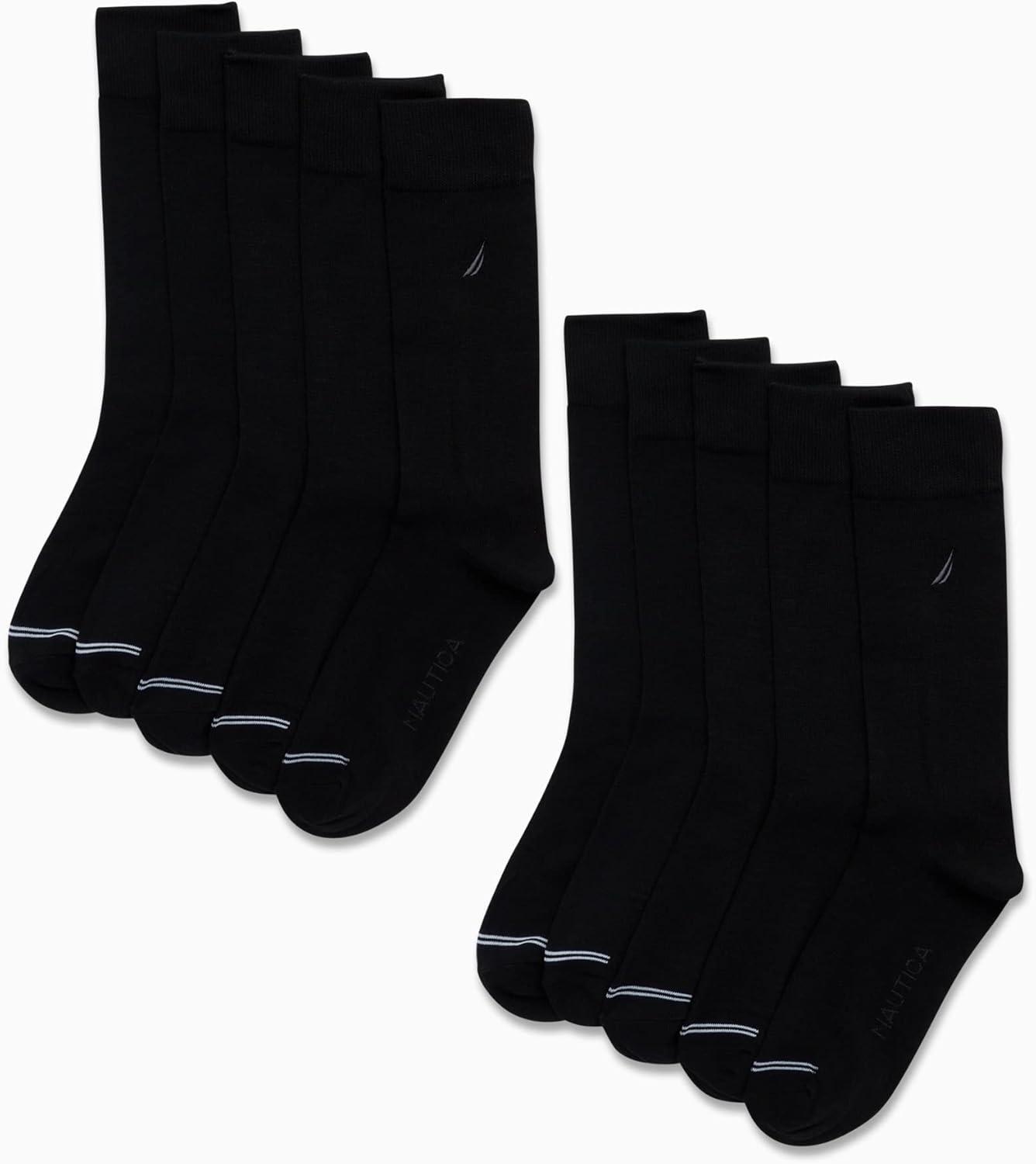 imageNautica Mens Dress Socks 10 Pack Breathable Stretch CrewLength Work Socks for Men for Business Formal Wear Sizes 6125All Black