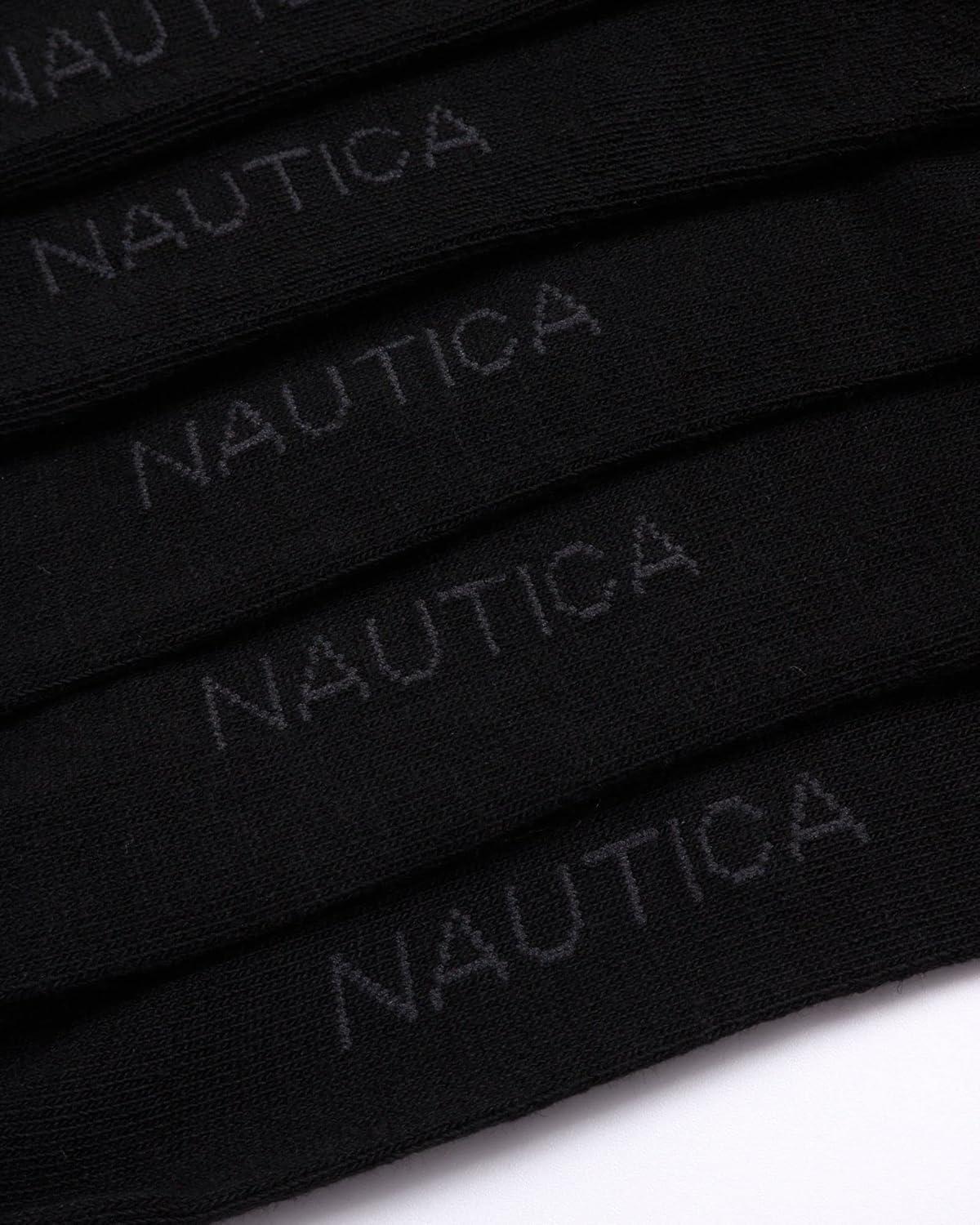 imageNautica Mens Dress Socks 10 Pack Breathable Stretch CrewLength Work Socks for Men for Business Formal Wear Sizes 6125Black Logo