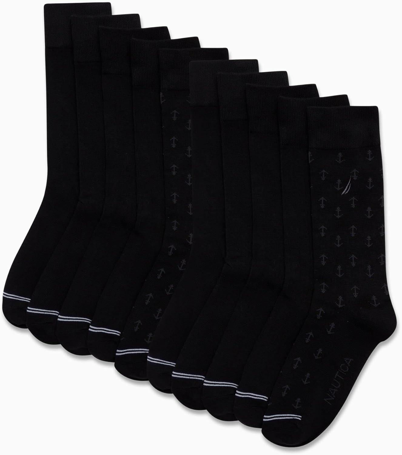 imageNautica Mens Dress Socks 10 Pack Breathable Stretch CrewLength Work Socks for Men for Business Formal Wear Sizes 6125Black Logo