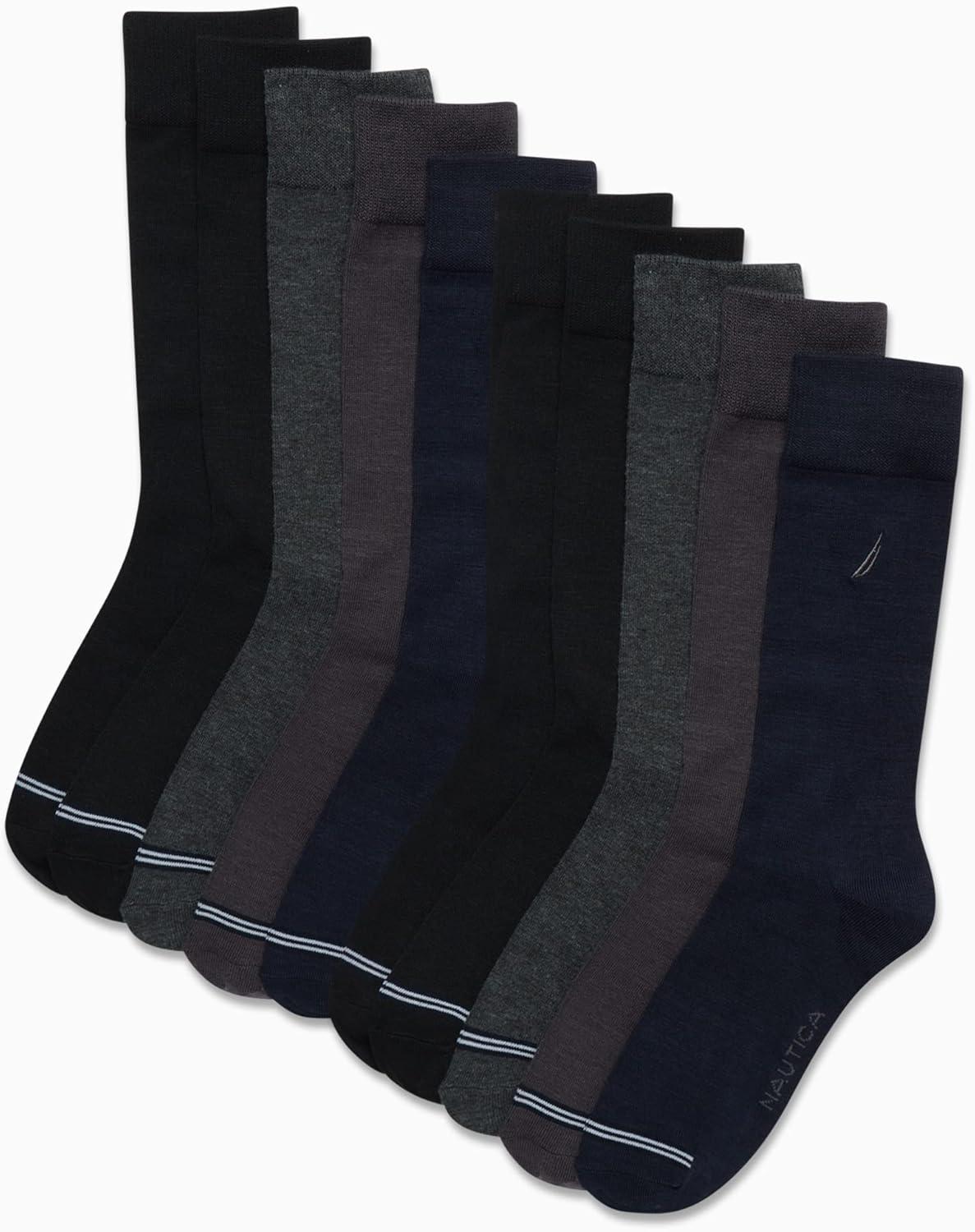 imageNautica Mens Dress Socks 10 Pack Breathable Stretch CrewLength Work Socks for Men for Business Formal Wear Sizes 6125BlackGrey Assorted