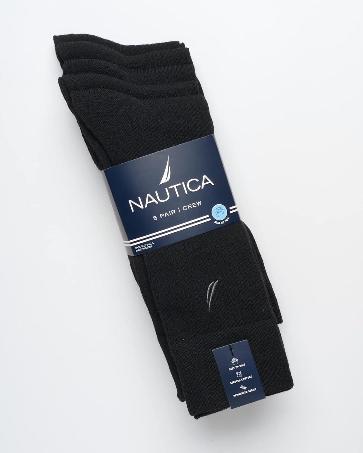 imageNautica Mens Dress Socks 5 Pack Breathable Comfort Stretch CrewLength Work Socks for Men for Business Formal Wear 6125All Black