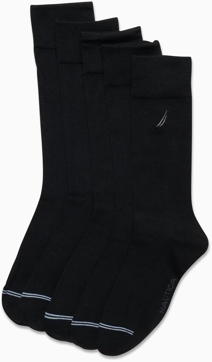 imageNautica Mens Dress Socks 5 Pack Breathable Comfort Stretch CrewLength Work Socks for Men for Business Formal Wear 6125All Black