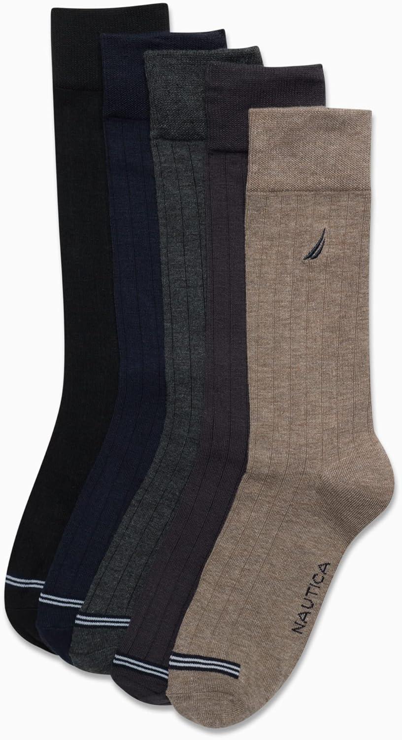 imageNautica Mens Dress Socks 5 Pack Breathable Comfort Stretch CrewLength Work Socks for Men for Business Formal Wear 6125Assorted Rib