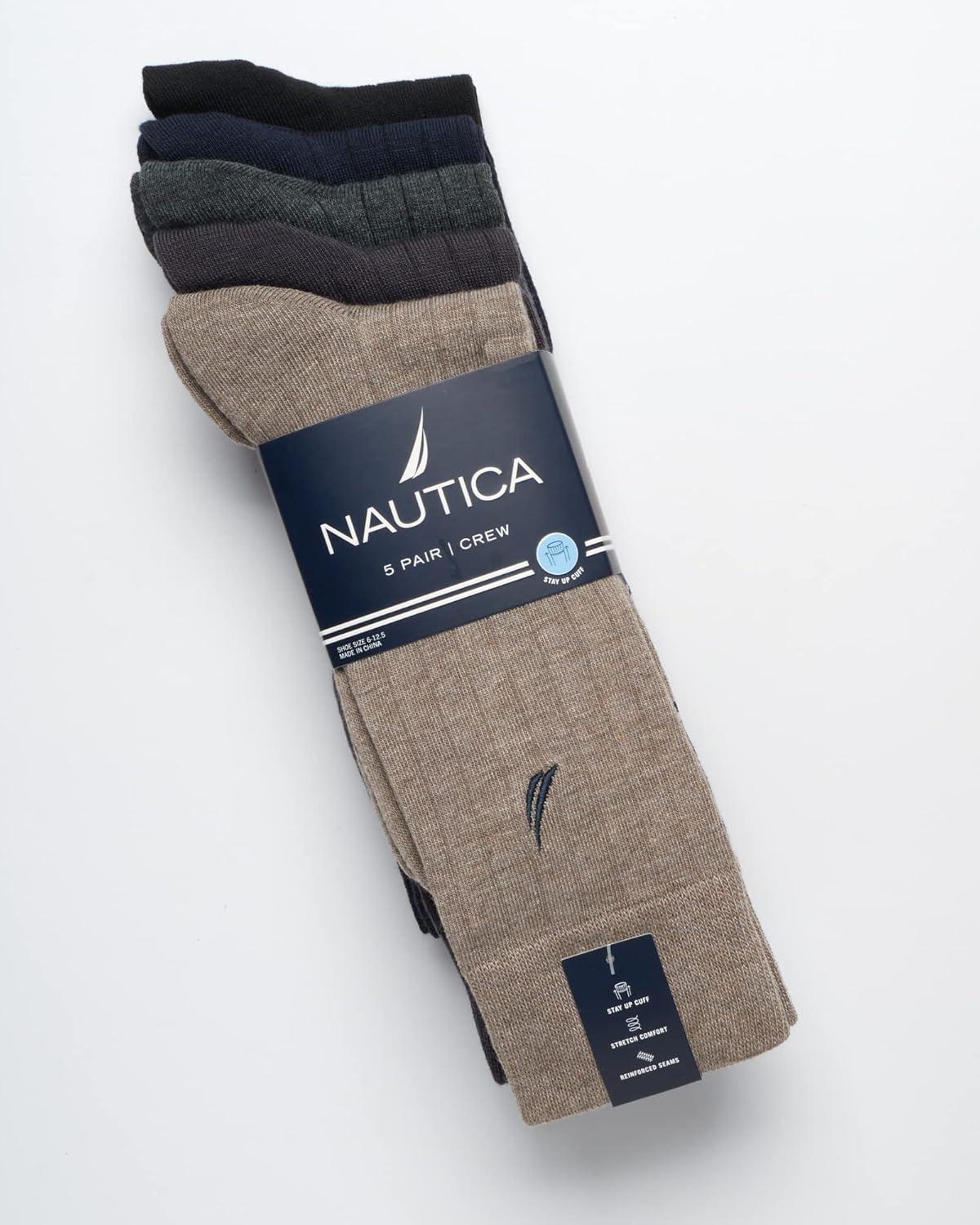 imageNautica Mens Dress Socks 5 Pack Breathable Comfort Stretch CrewLength Work Socks for Men for Business Formal Wear 6125Assorted Rib