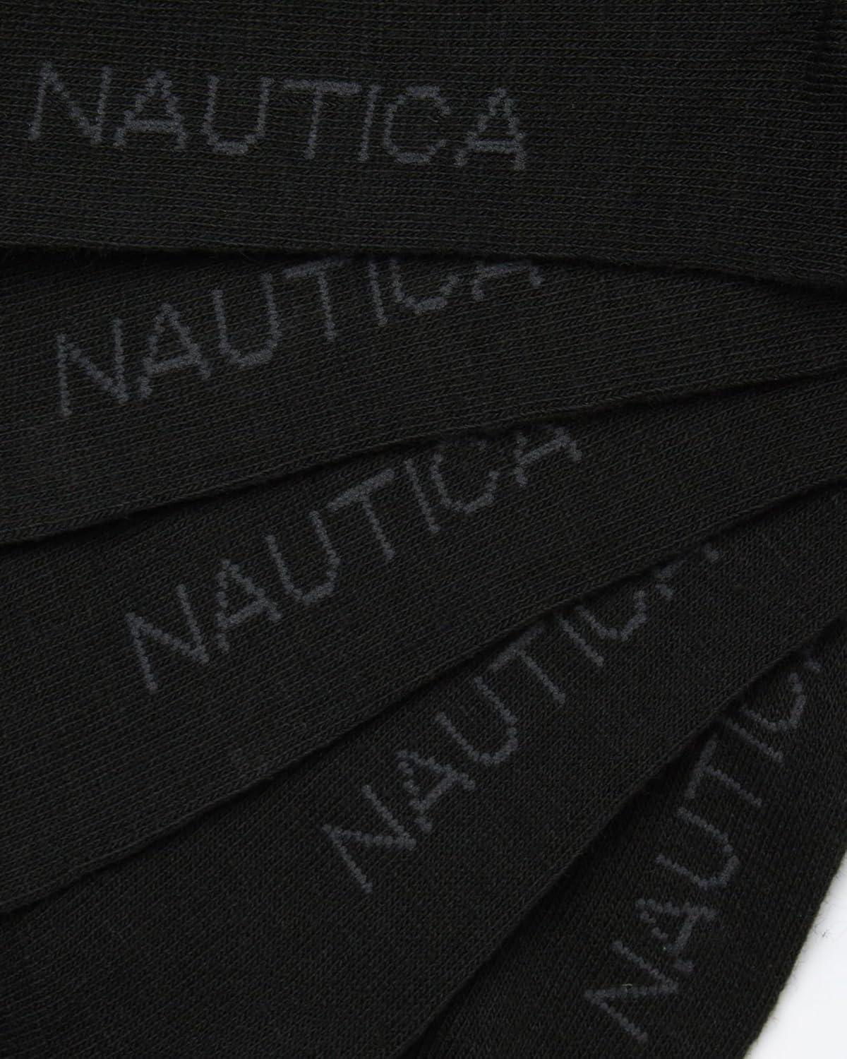 imageNautica Mens Dress Socks 5 Pack Breathable Comfort Stretch CrewLength Work Socks for Men for Business Formal Wear 6125Black Flat Knit