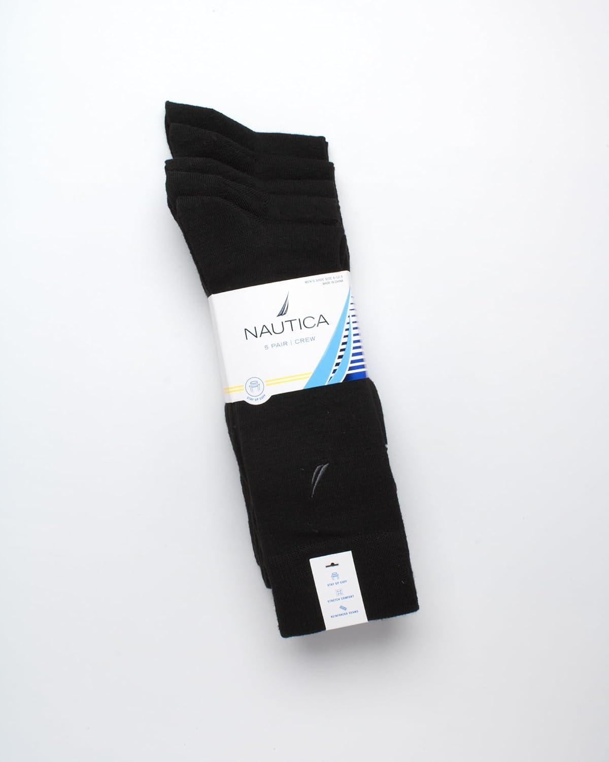 imageNautica Mens Dress Socks 5 Pack Breathable Comfort Stretch CrewLength Work Socks for Men for Business Formal Wear 6125Black Flat Knit