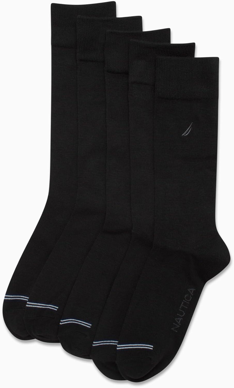 imageNautica Mens Dress Socks 5 Pack Breathable Comfort Stretch CrewLength Work Socks for Men for Business Formal Wear 6125Black Flat Knit