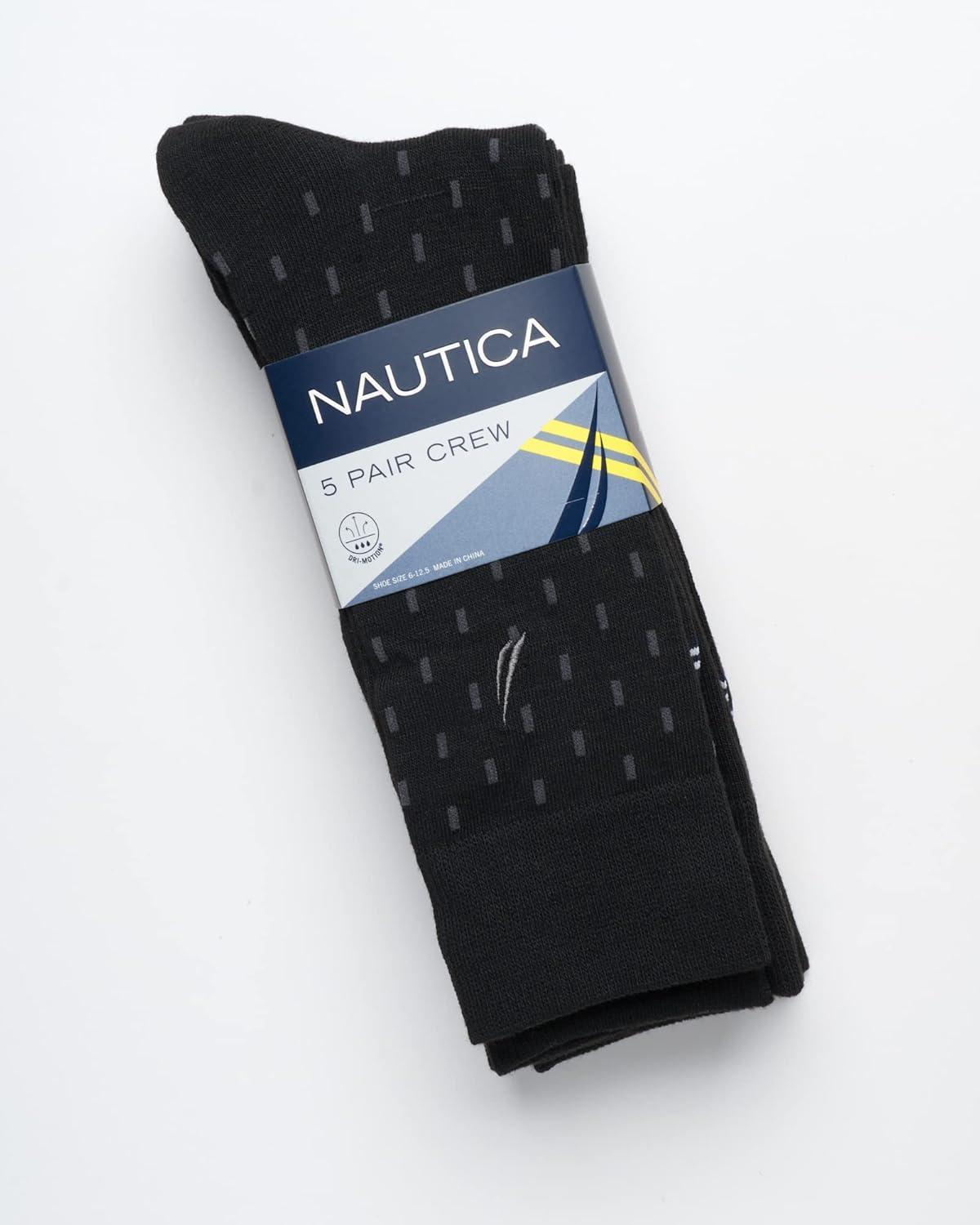 imageNautica Mens Dress Socks 5 Pack Breathable Comfort Stretch CrewLength Work Socks for Men for Business Formal Wear 6125Black Linear Fade