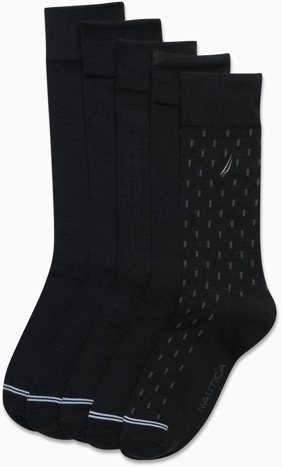 imageNautica Mens Dress Socks 5 Pack Breathable Comfort Stretch CrewLength Work Socks for Men for Business Formal Wear 6125Black Linear Fade