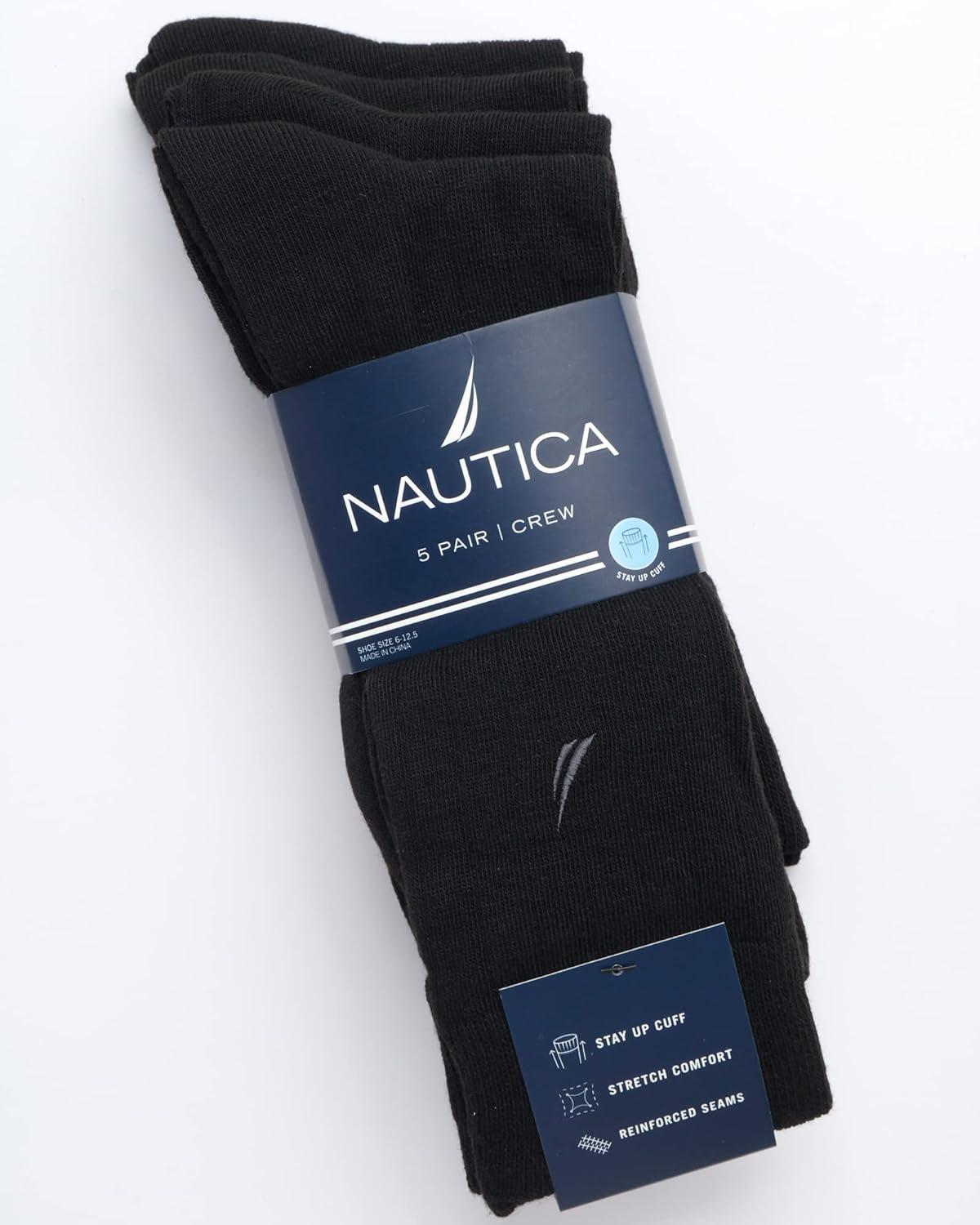 imageNautica Mens Dress Socks 5 Pack Breathable Comfort Stretch CrewLength Work Socks for Men for Business Formal Wear 6125Black Logo