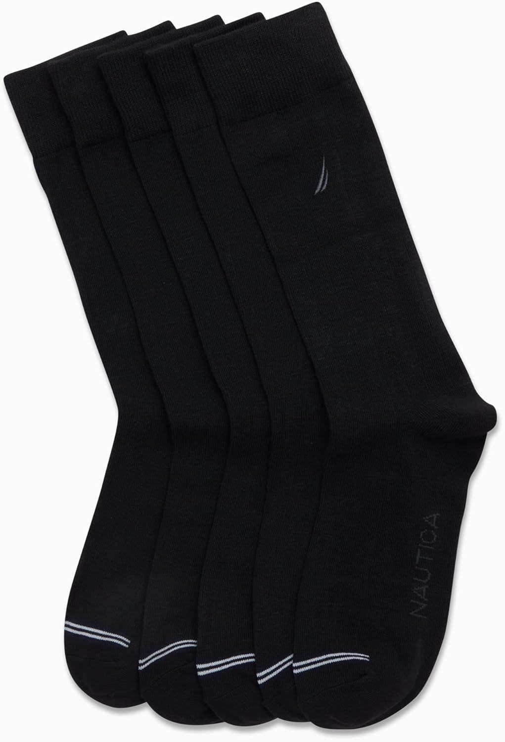 imageNautica Mens Dress Socks 5 Pack Breathable Comfort Stretch CrewLength Work Socks for Men for Business Formal Wear 6125Black Logo