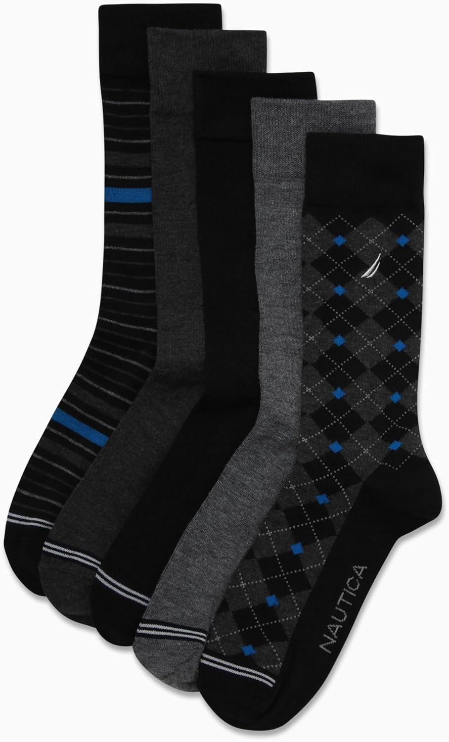 imageNautica Mens Dress Socks 5 Pack Breathable Comfort Stretch CrewLength Work Socks for Men for Business Formal Wear 6125Black Multi
