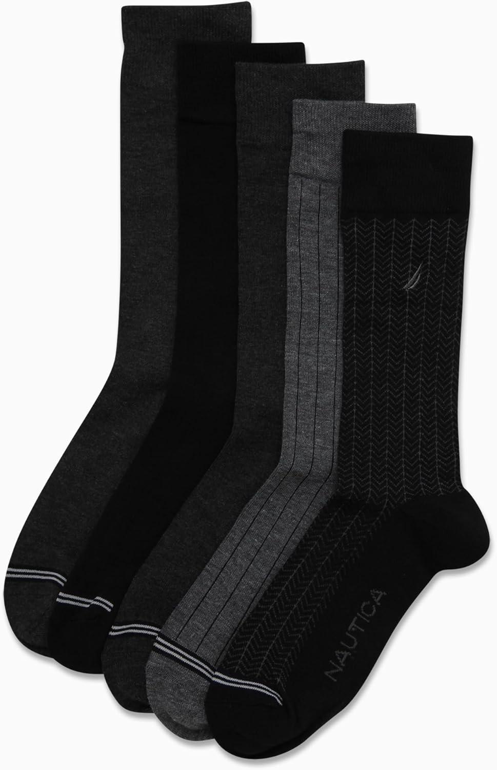 imageNautica Mens Dress Socks 5 Pack Breathable Comfort Stretch CrewLength Work Socks for Men for Business Formal Wear 6125BlackGrey