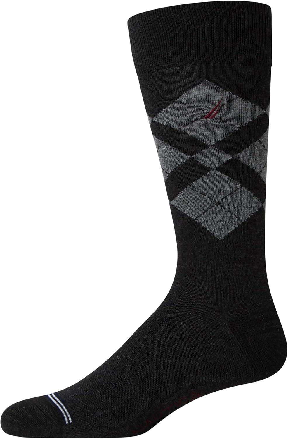 imageNautica Mens Dress Socks 5 Pack Breathable Comfort Stretch CrewLength Work Socks for Men for Business Formal Wear 6125BlackGrey Argyle