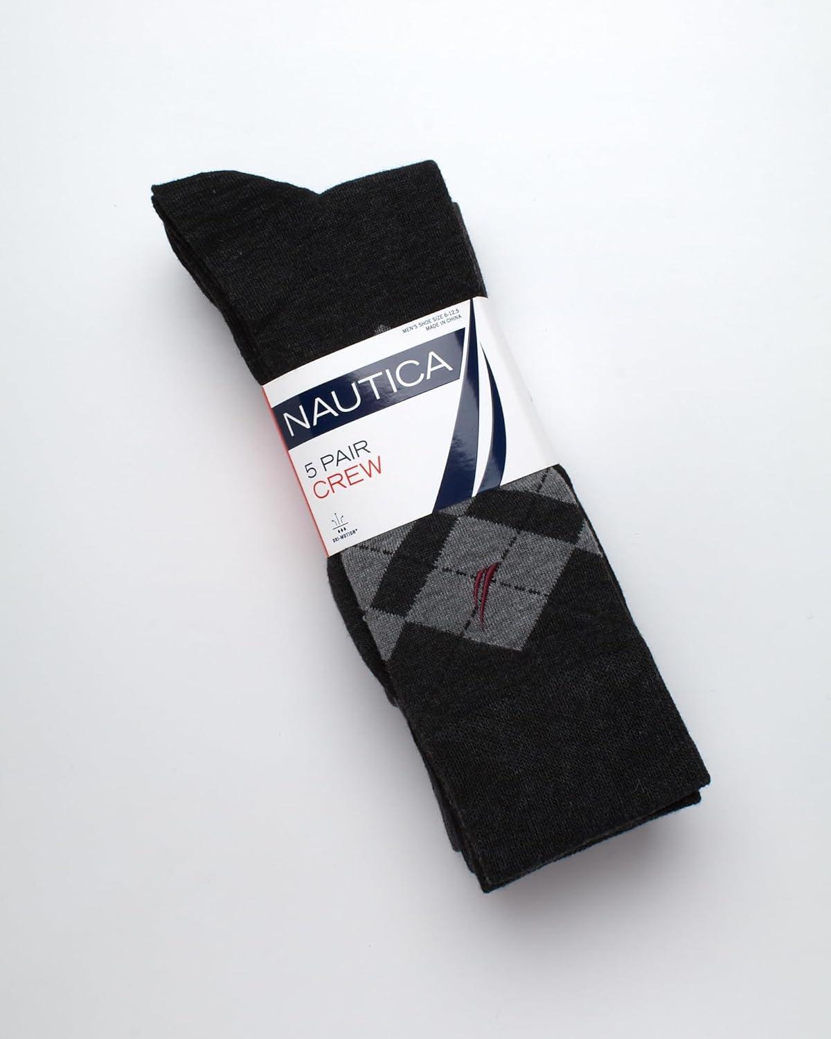 imageNautica Mens Dress Socks 5 Pack Breathable Comfort Stretch CrewLength Work Socks for Men for Business Formal Wear 6125BlackGrey Argyle