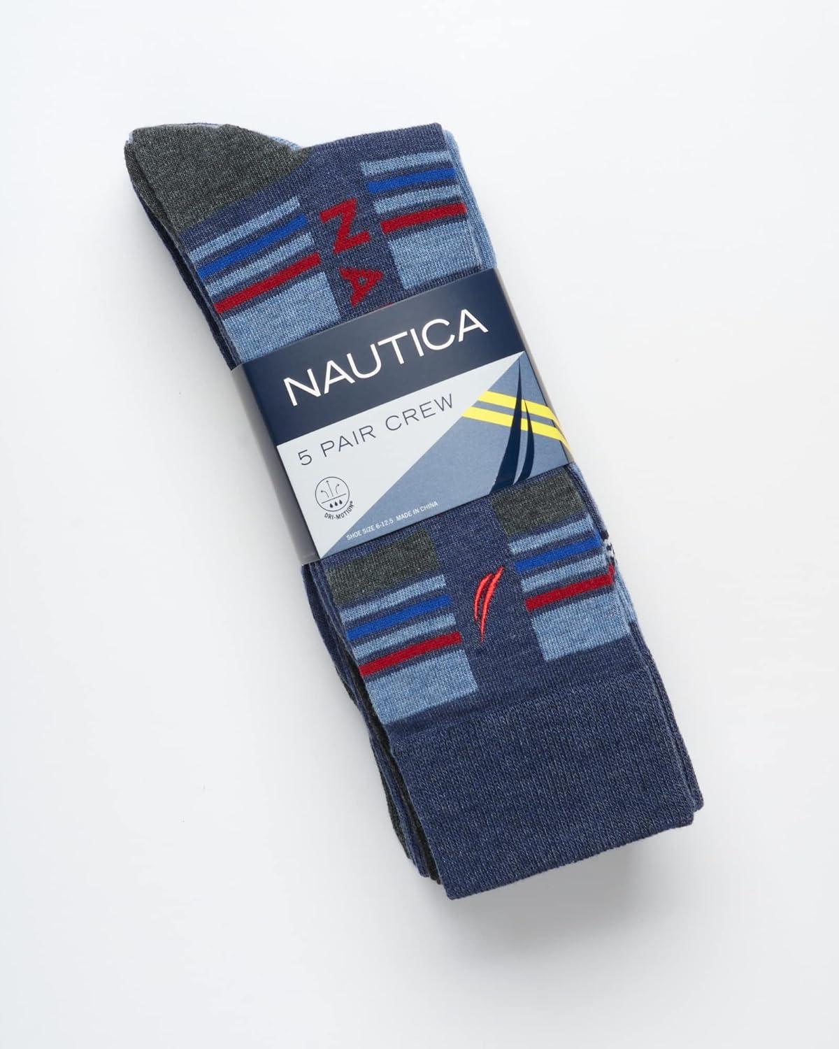 imageNautica Mens Dress Socks 5 Pack Breathable Comfort Stretch CrewLength Work Socks for Men for Business Formal Wear 6125Blue Multi Print