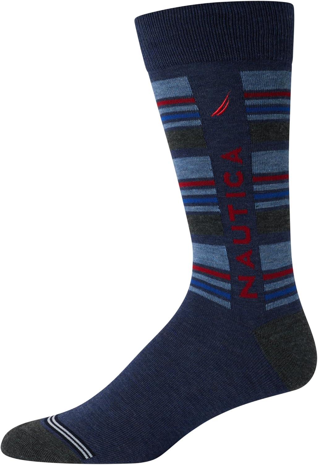 imageNautica Mens Dress Socks 5 Pack Breathable Comfort Stretch CrewLength Work Socks for Men for Business Formal Wear 6125Blue Multi Print
