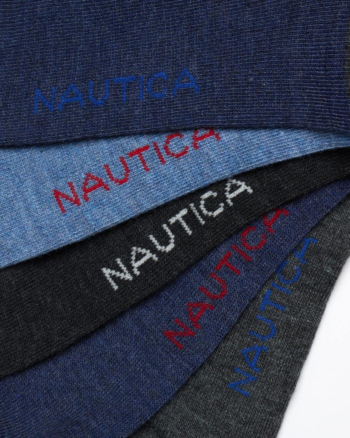 imageNautica Mens Dress Socks 5 Pack Breathable Comfort Stretch CrewLength Work Socks for Men for Business Formal Wear 6125Blue Multi Print
