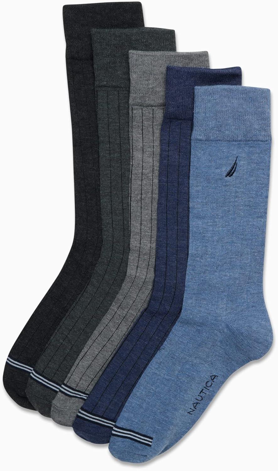 imageNautica Mens Dress Socks 5 Pack Breathable Comfort Stretch CrewLength Work Socks for Men for Business Formal Wear 6125BlueGrey Rib