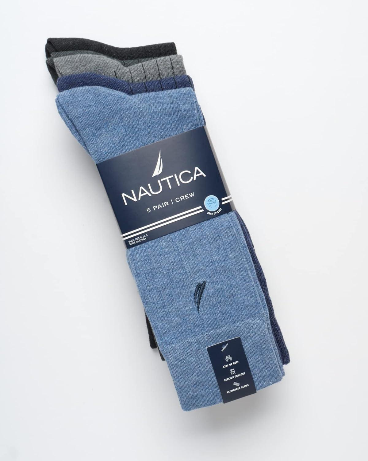 imageNautica Mens Dress Socks 5 Pack Breathable Comfort Stretch CrewLength Work Socks for Men for Business Formal Wear 6125BlueGrey Rib