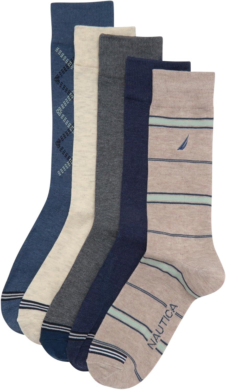imageNautica Mens Dress Socks 5 Pack Breathable Comfort Stretch CrewLength Work Socks for Men for Business Formal Wear 6125BlueTan