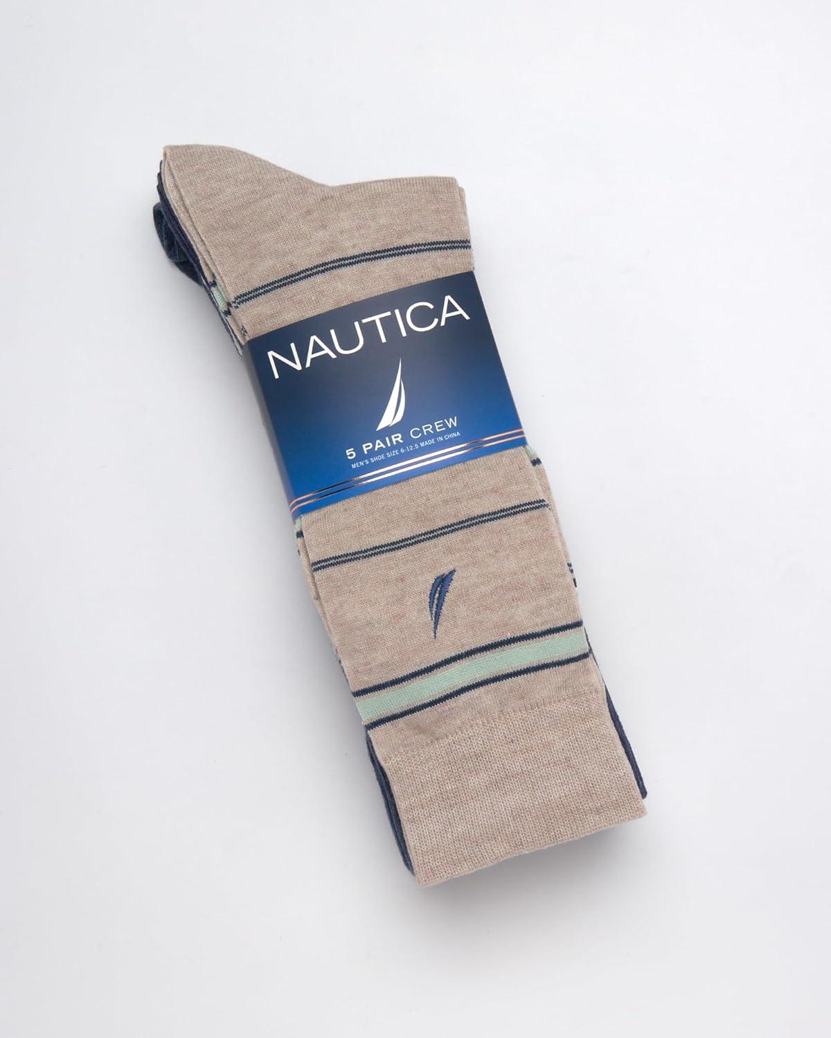 imageNautica Mens Dress Socks 5 Pack Breathable Comfort Stretch CrewLength Work Socks for Men for Business Formal Wear 6125BlueTan