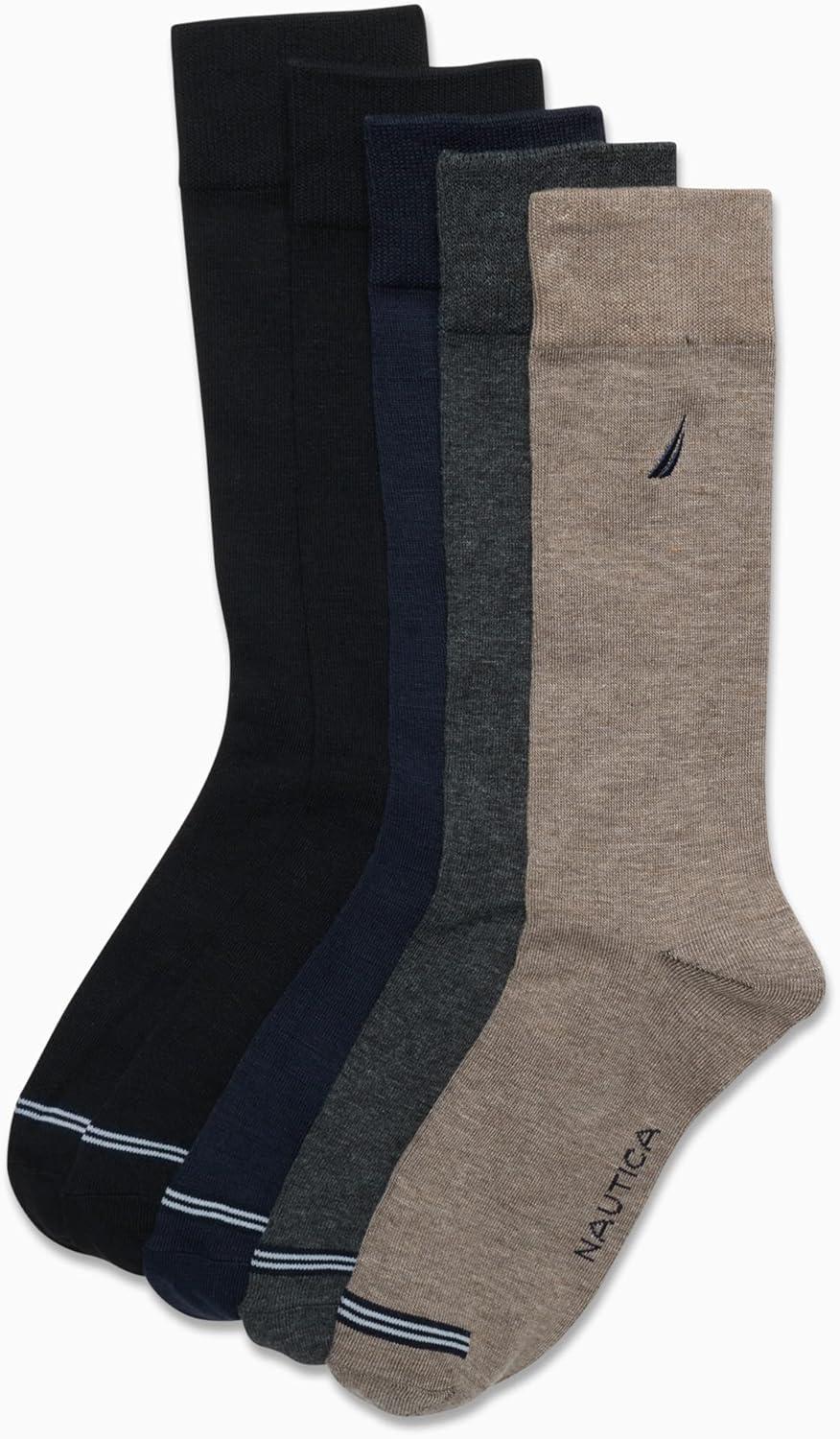 imageNautica Mens Dress Socks 5 Pack Breathable Comfort Stretch CrewLength Work Socks for Men for Business Formal Wear 6125Brown Heather