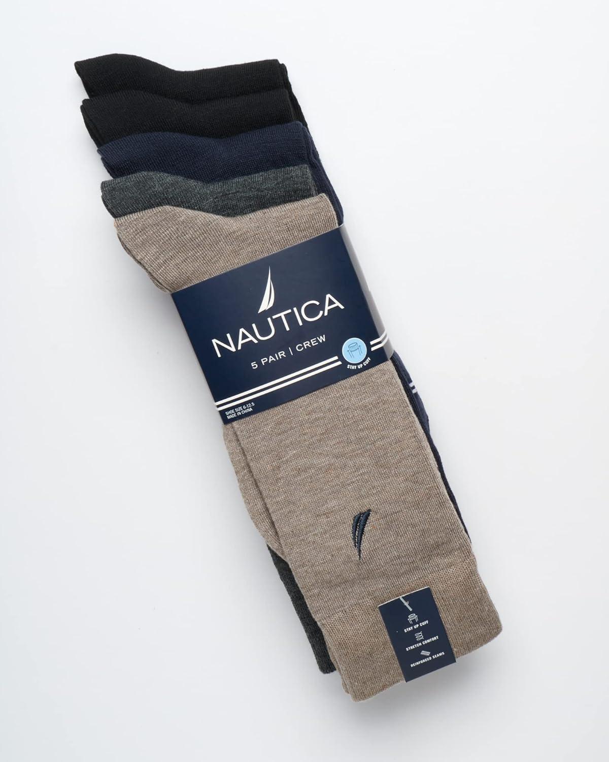 imageNautica Mens Dress Socks 5 Pack Breathable Comfort Stretch CrewLength Work Socks for Men for Business Formal Wear 6125Brown Heather