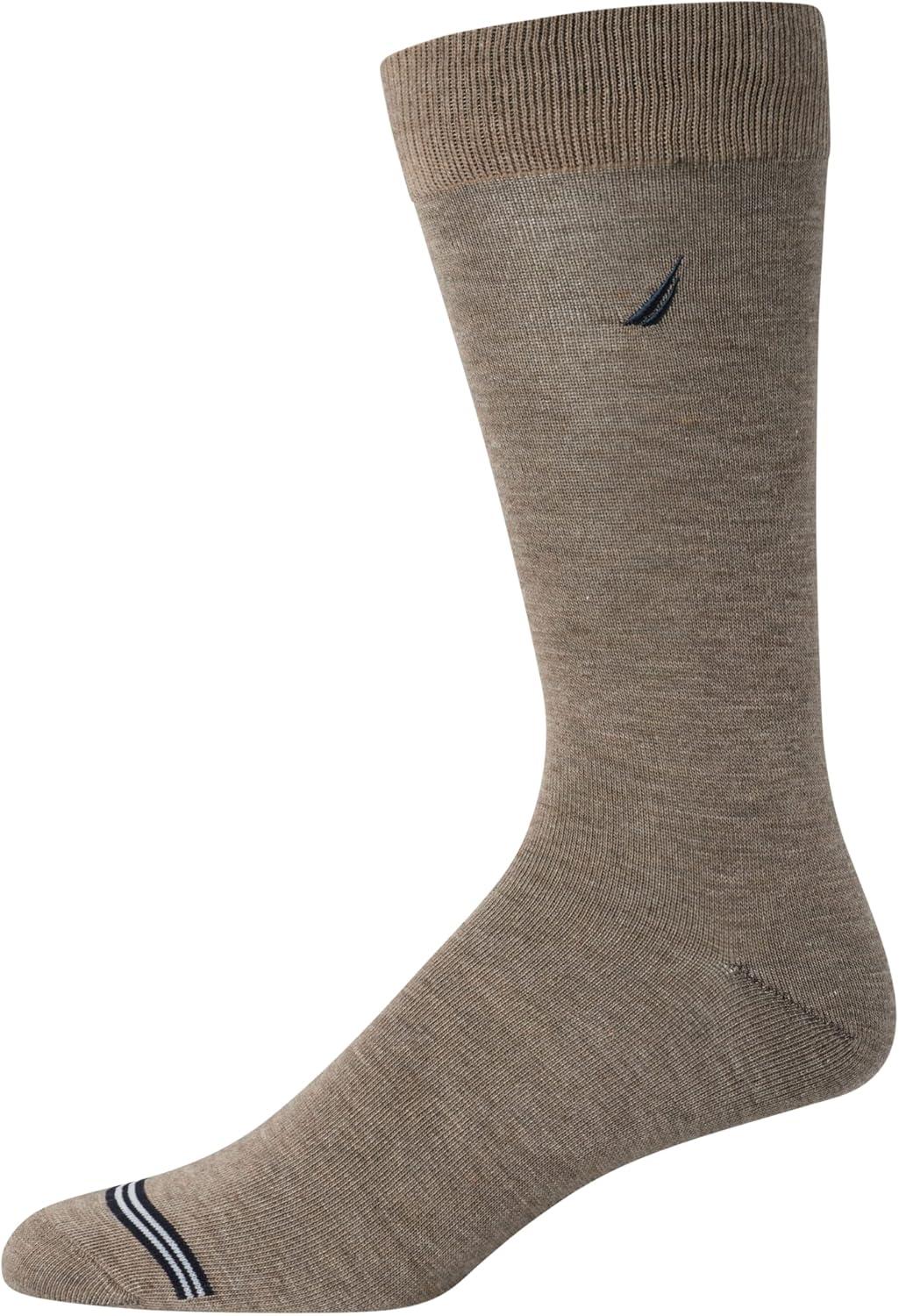 imageNautica Mens Dress Socks 5 Pack Breathable Comfort Stretch CrewLength Work Socks for Men for Business Formal Wear 6125Brown Heather