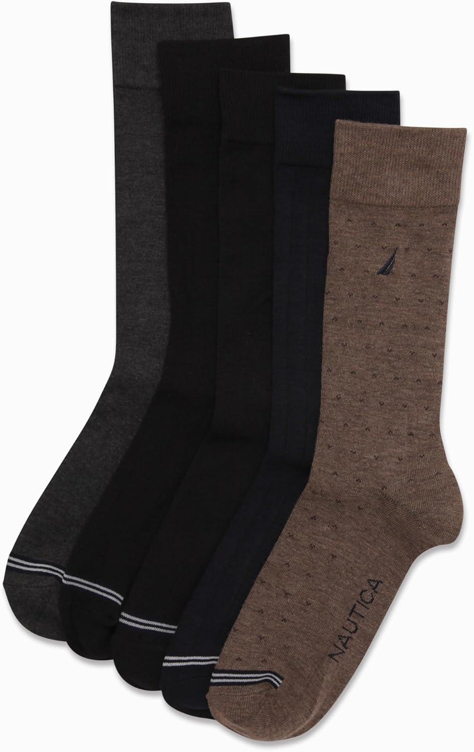 imageNautica Mens Dress Socks 5 Pack Breathable Comfort Stretch CrewLength Work Socks for Men for Business Formal Wear 6125Brown Multi
