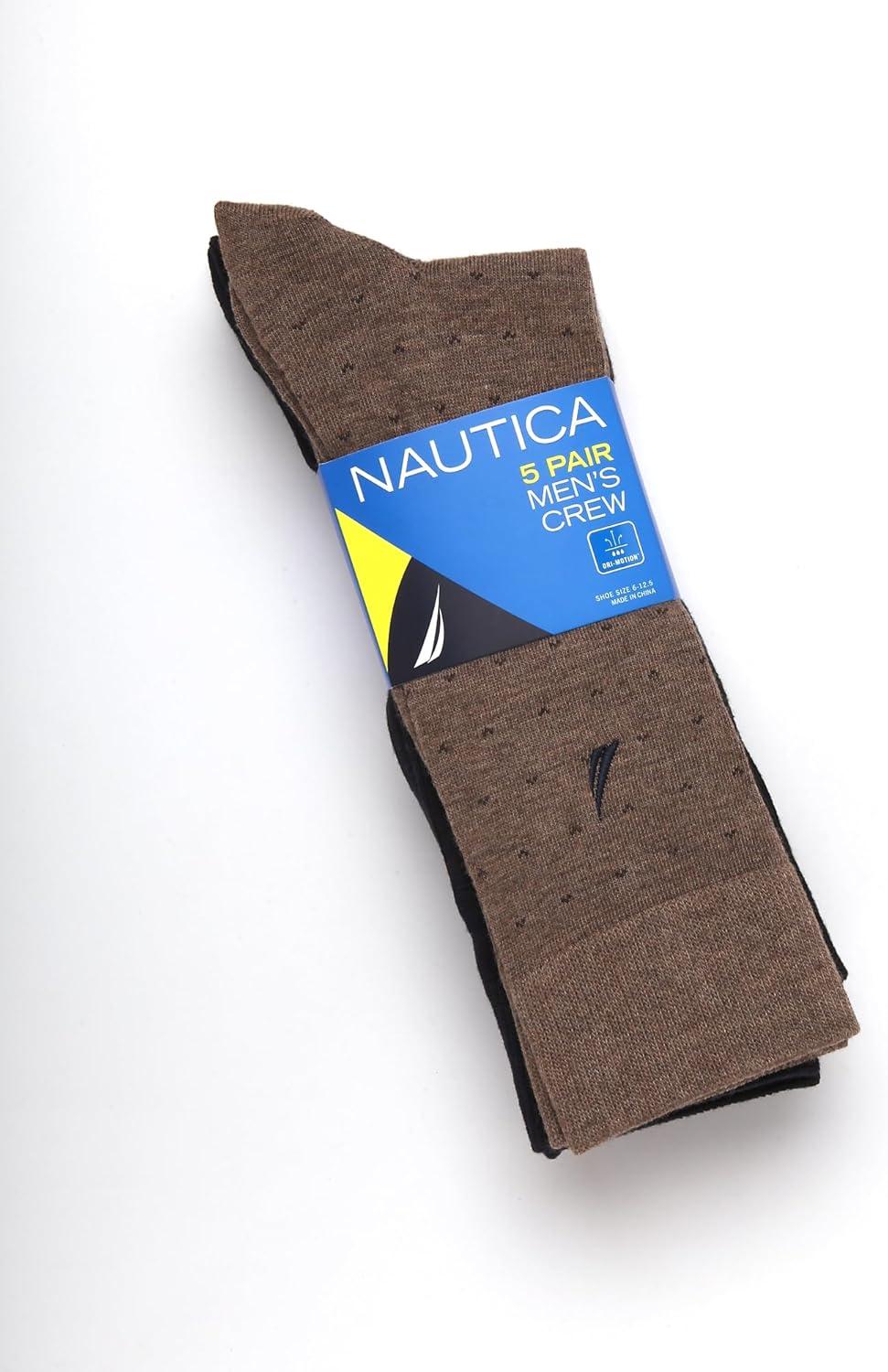 imageNautica Mens Dress Socks 5 Pack Breathable Comfort Stretch CrewLength Work Socks for Men for Business Formal Wear 6125Brown Multi