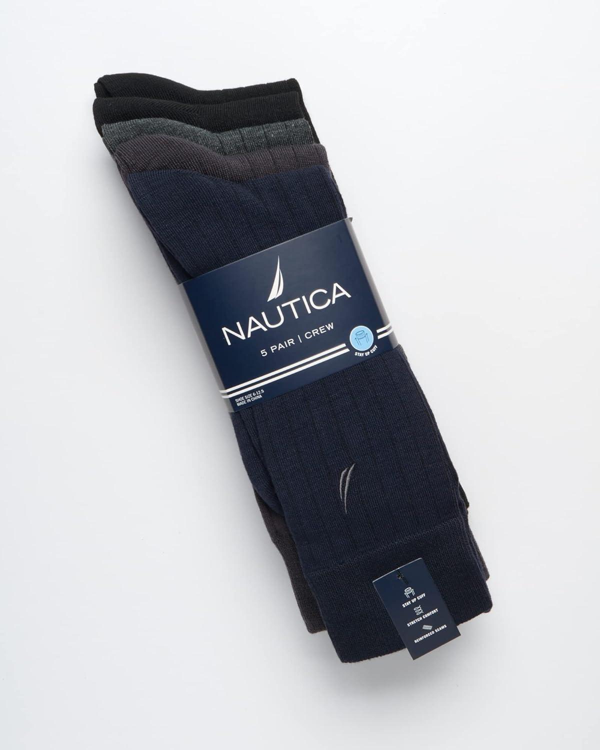imageNautica Mens Dress Socks 5 Pack Breathable Comfort Stretch CrewLength Work Socks for Men for Business Formal Wear 6125Dark Assorted